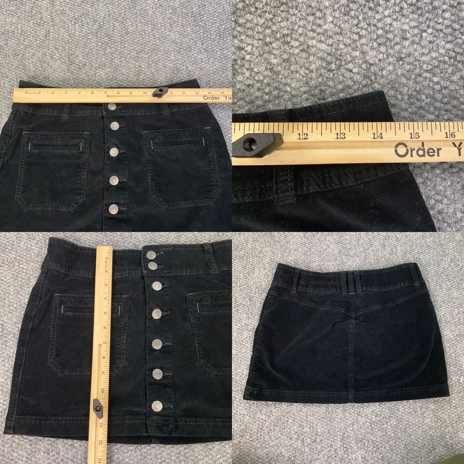 Vintage We The Free Womens Skirt Black Corduroy Pockets Stretch Exposed Button Front Mini Short Size 27" / US 4 / IT 40 - 8 Thumbnail