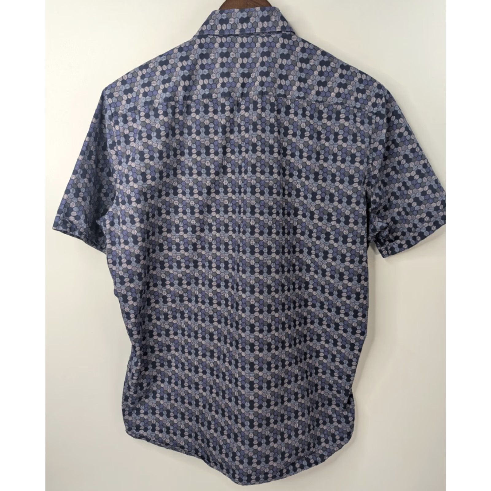 Vintage Toscano Shirt Mens Large Purple Print Short Sleeve Button Down Cotton Hexagon Size US L / EU 52-54 / 3 - 3 Thumbnail