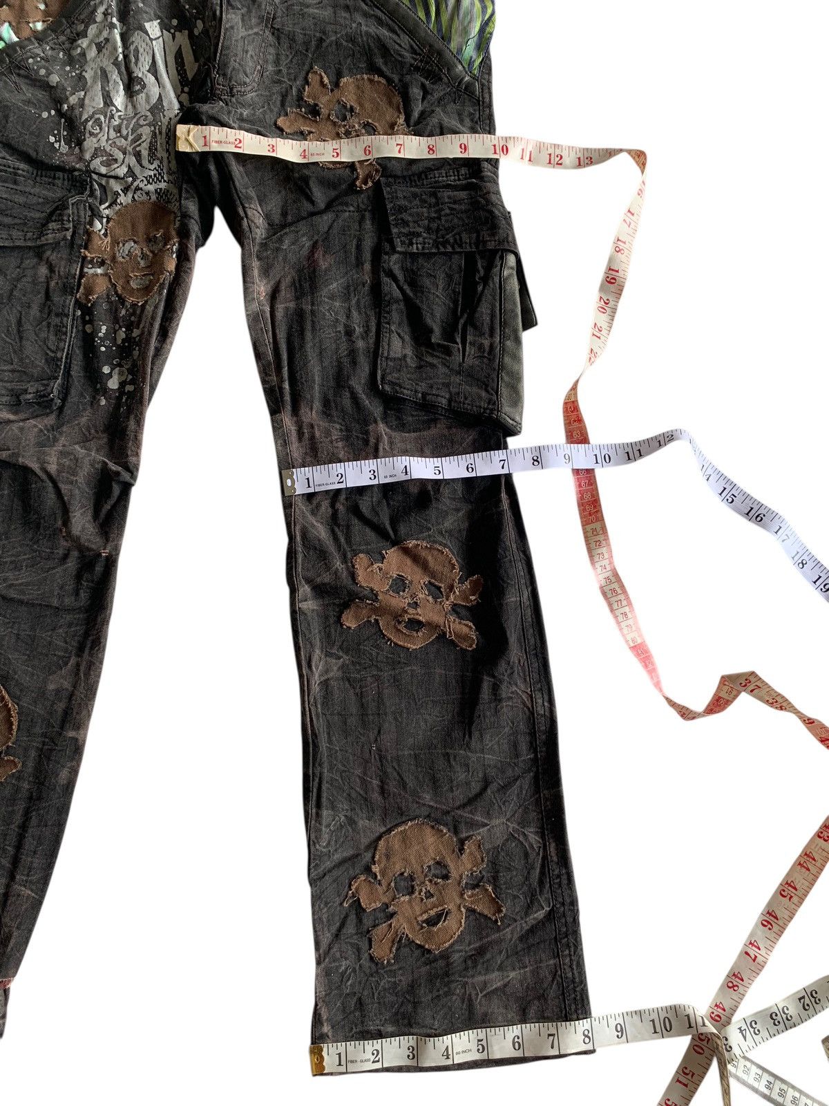 If Six Was Nine FLARE RAIN DOUBLE WAIST PUNK SKULL CUSTOM DISTRESSED DENIM Size US 28 / EU 44 - 18 Thumbnail
