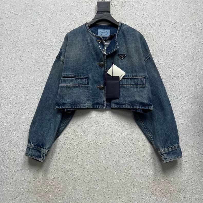 Prada Prada Triangle standard short old collarless denim jacket Size XS / US 0-2 / IT 36-38 - 1 Thumbnail