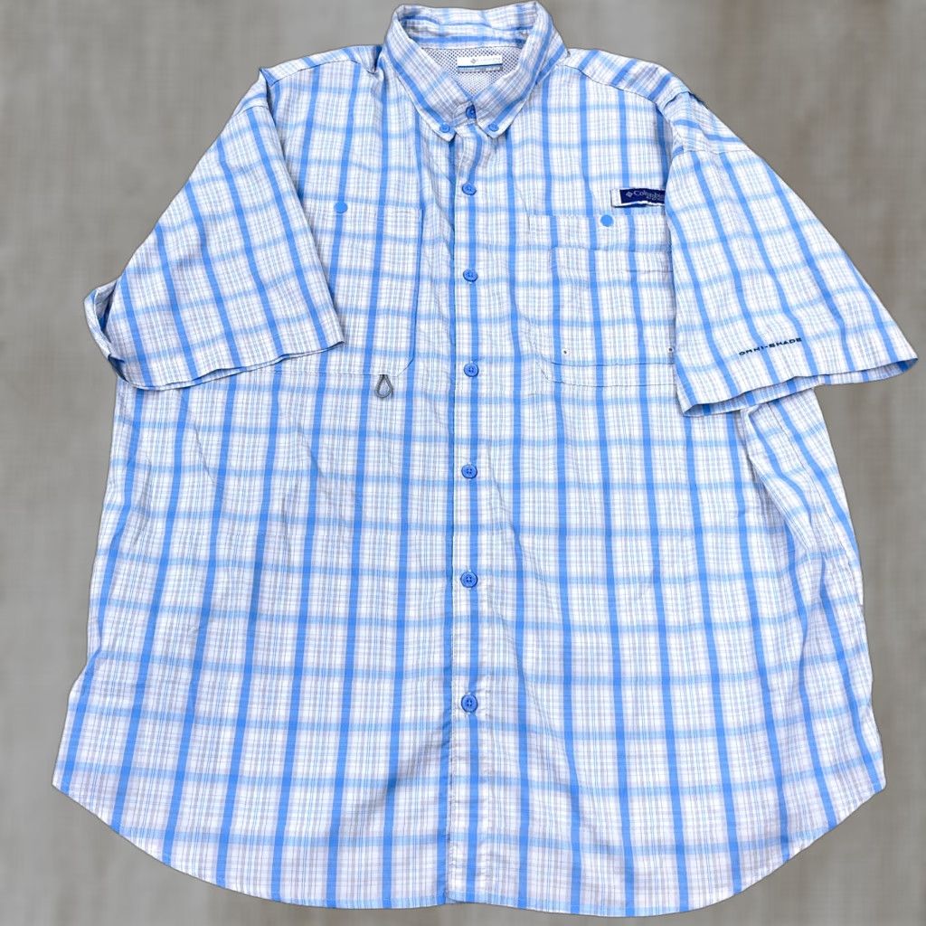 Vintage Columbia PFG Shirt Men 2XL Blue White Plaid Button Up Performance Fishing Camp Size US XXL / EU 58 / 5 - 1 Thumbnail