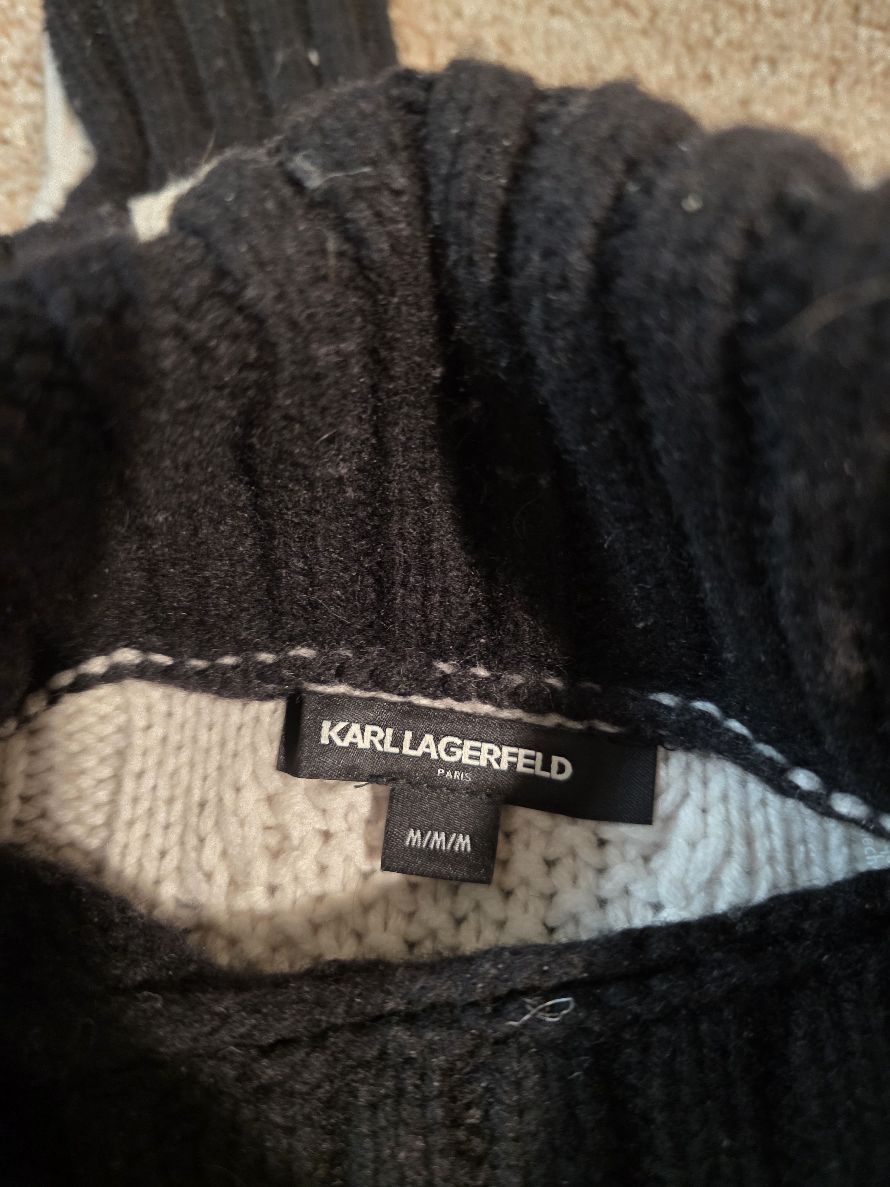 Karl Lagerfeld Karl Lagerfeld: Cabled Contrast Turtleneck (50% Wool) Size US M / EU 48-50 / 2 - 3 Thumbnail
