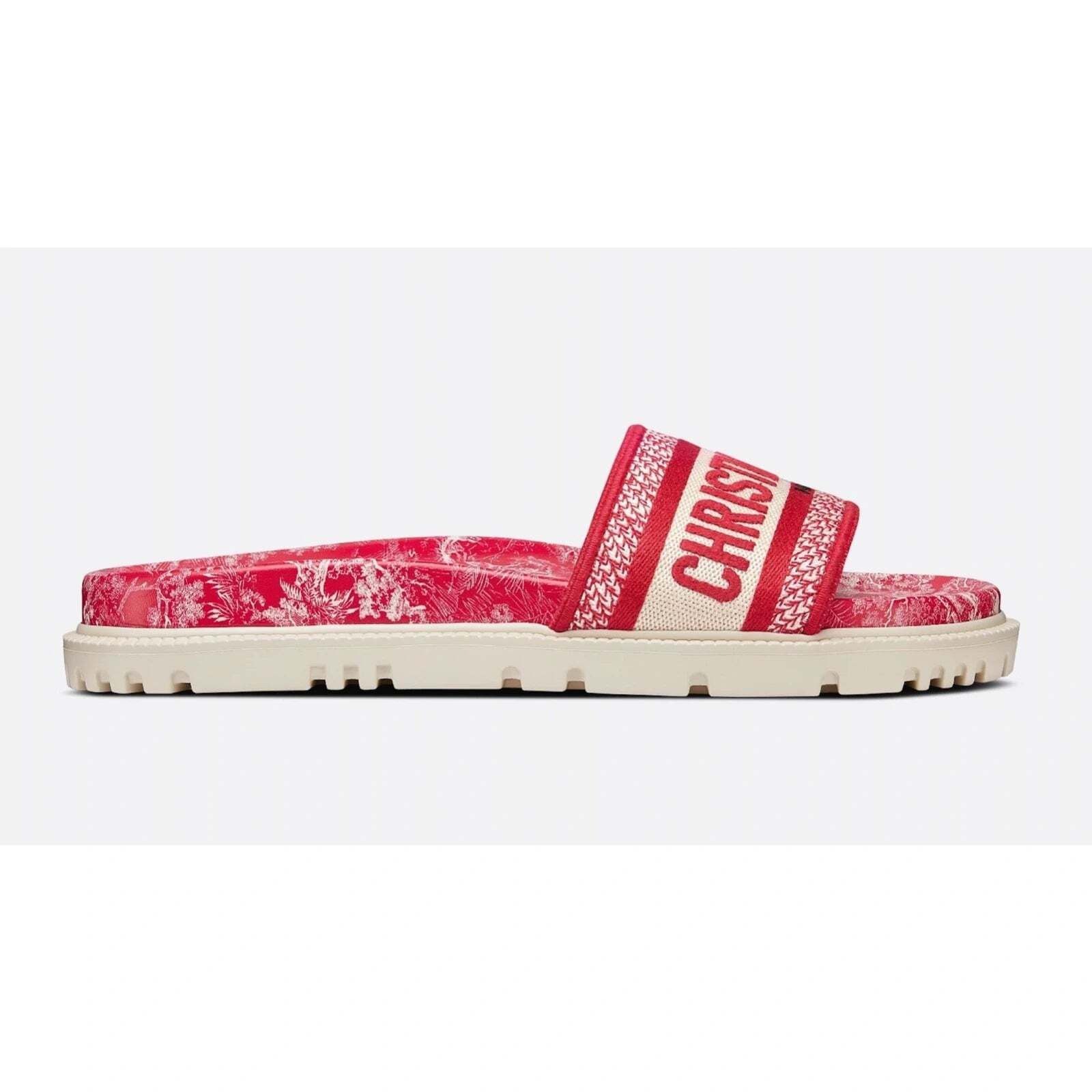 Dior Dway Red Toile De Jouy Platform Slide Mule Flat Sandal 36 Size US 6 / IT 36 - 3 Thumbnail