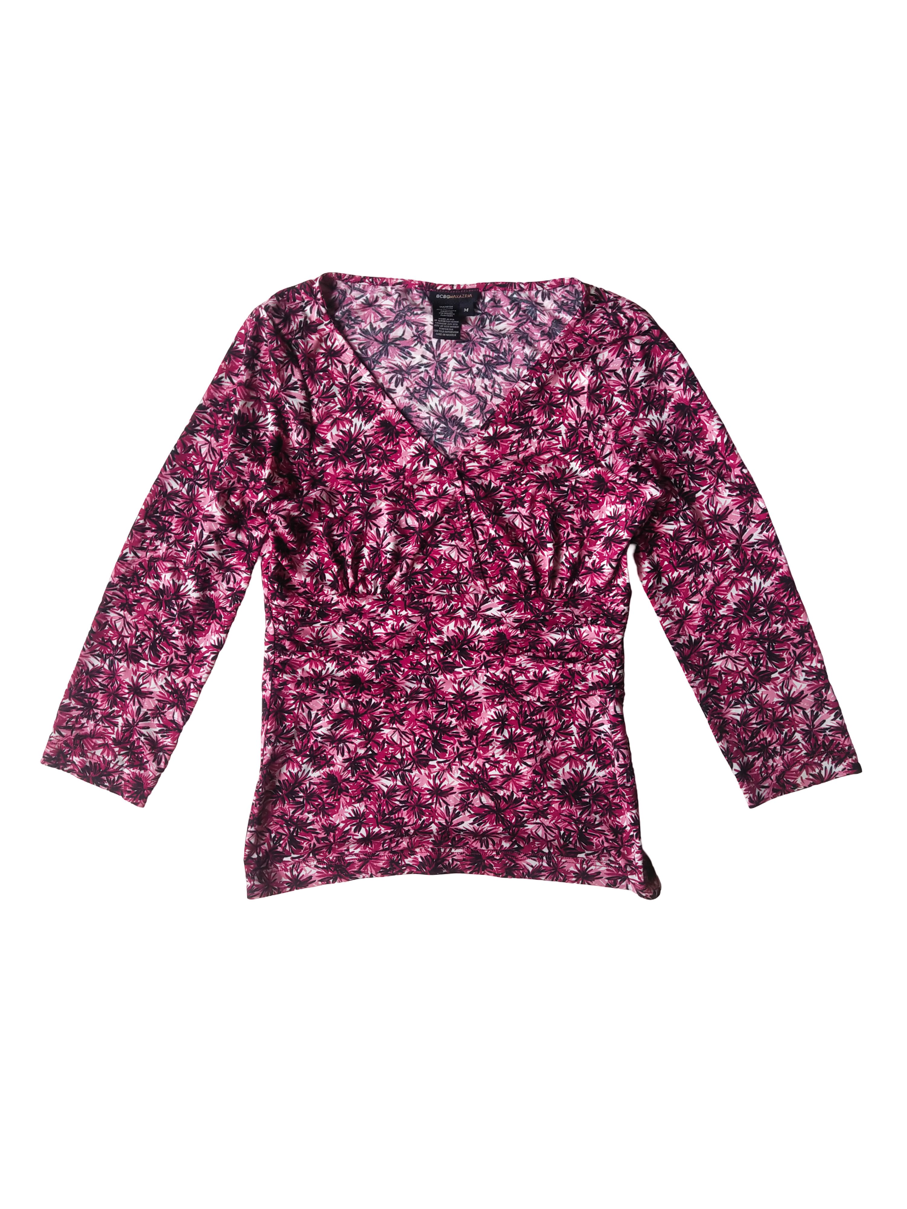 Bcbgmaxazria Y2K BCBGMAXAZRIA Slinky Ruched Floral V-Neck Top Size M / US 6-8 / IT 42-44 - 1 Thumbnail