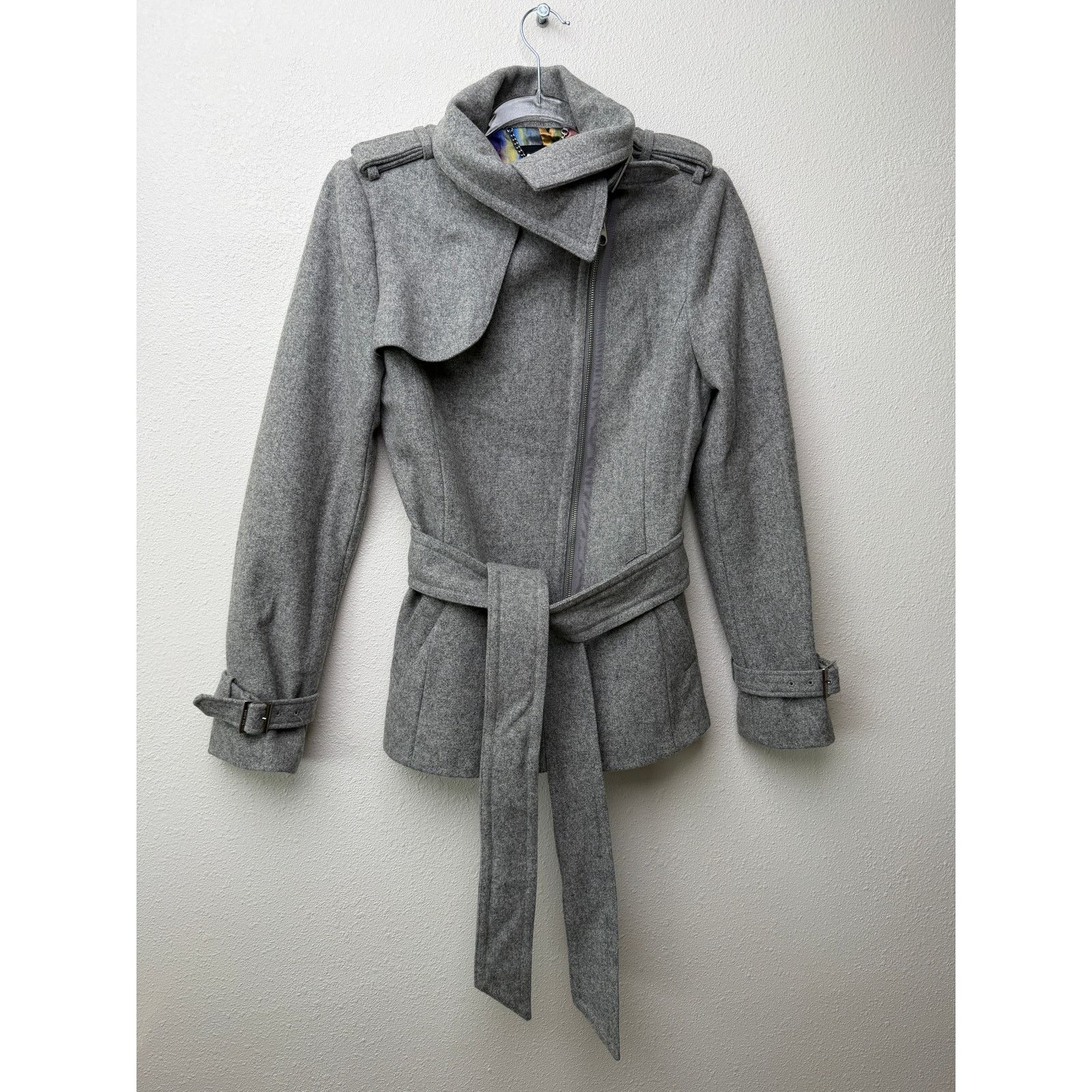Ted Baker Ted Baker Gray Belted Zip Jacket Womens US 4 Heathered Coat Size S / US 4 / IT 40 - 6 Thumbnail