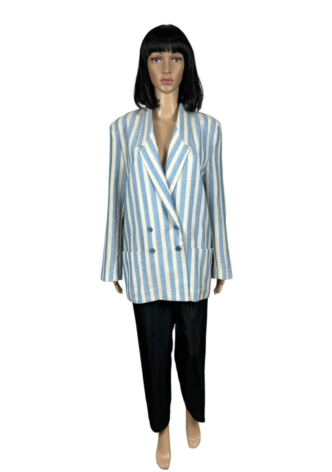 Ganni Ganni Striped Double-Breasted Linen-Cotton Blazer size M Size M / US 6-8 / IT 42-44 - 2 Thumbnail