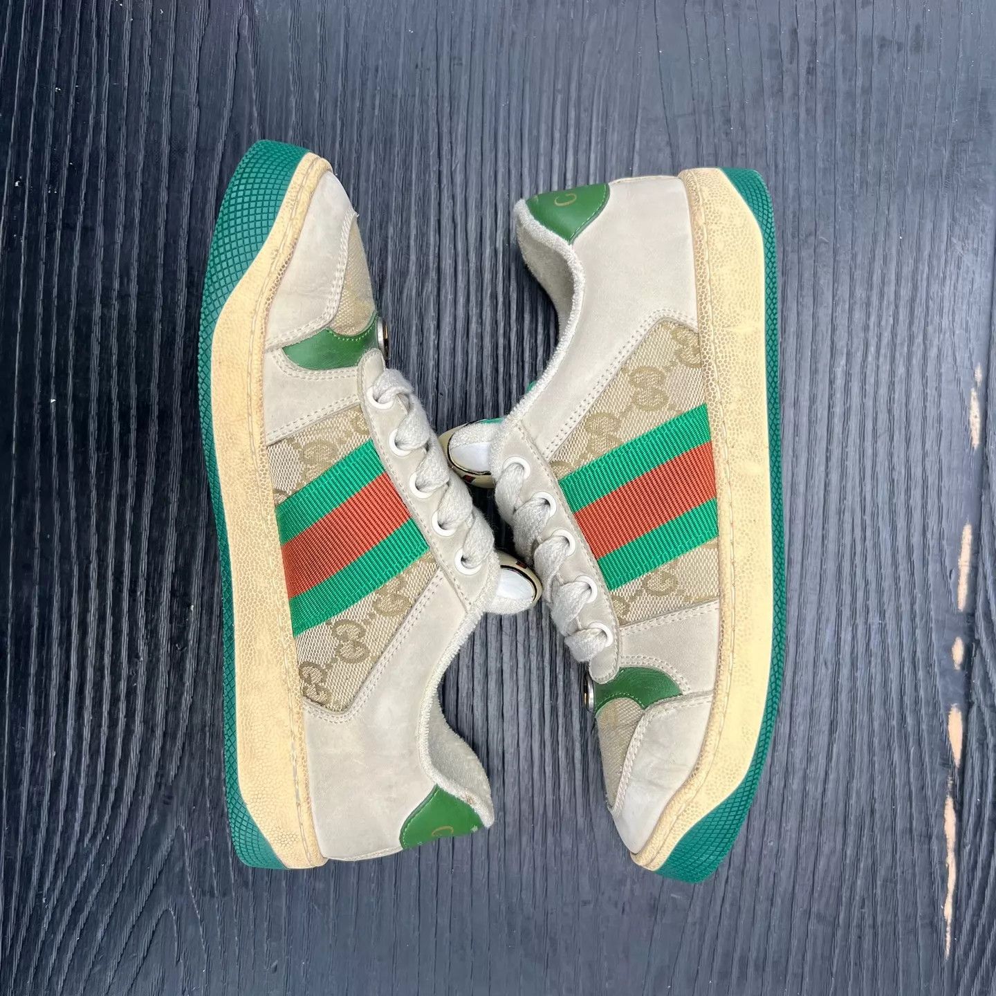 Gucci Gucci Women's Gray Green Dirty Sneaker 35 Like New Size US 4.5 / IT 34.5 - 2 Thumbnail