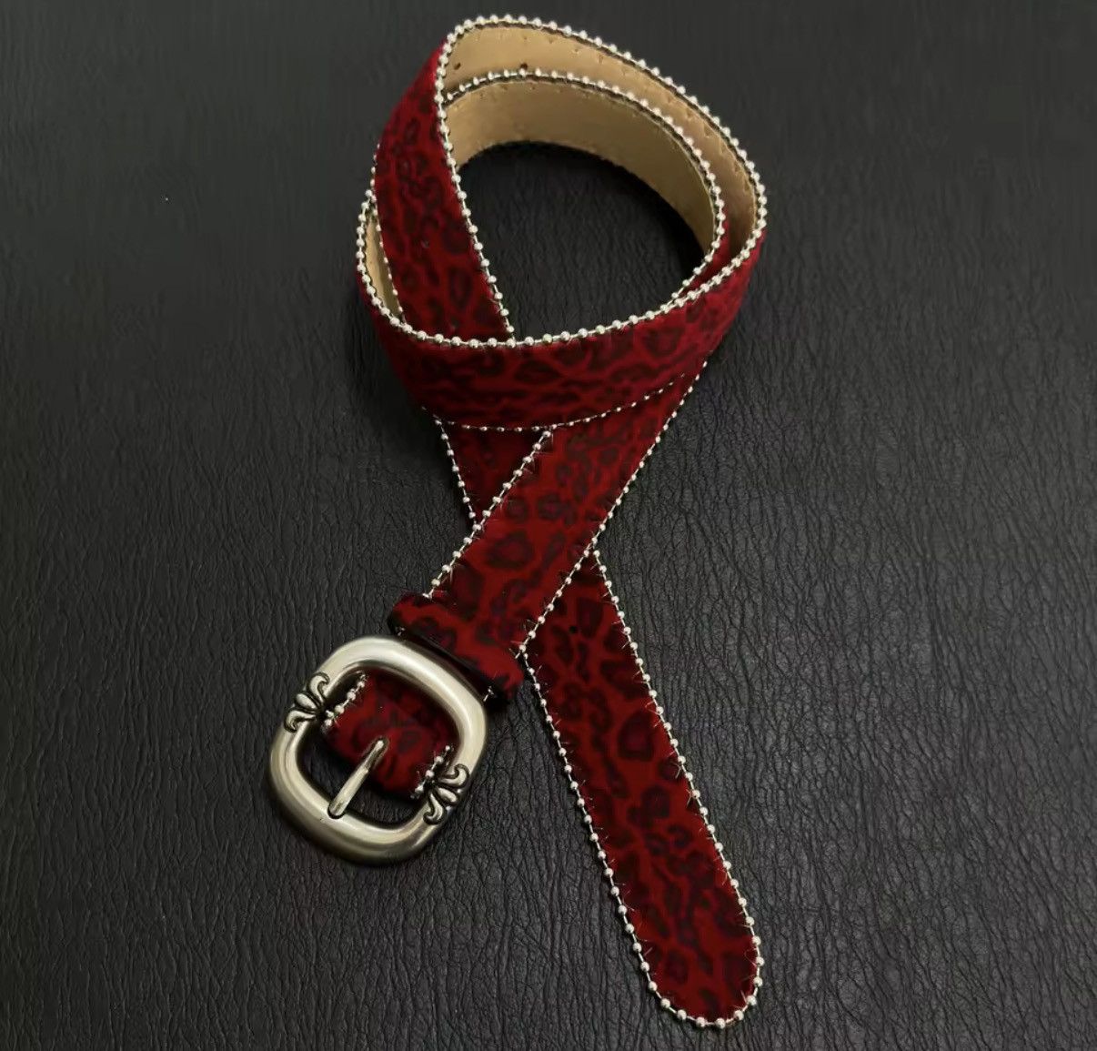 Japanese Brand Red Leopard Print Buckle Velvet Unisex Belt Size ONE SIZE - 3 Thumbnail