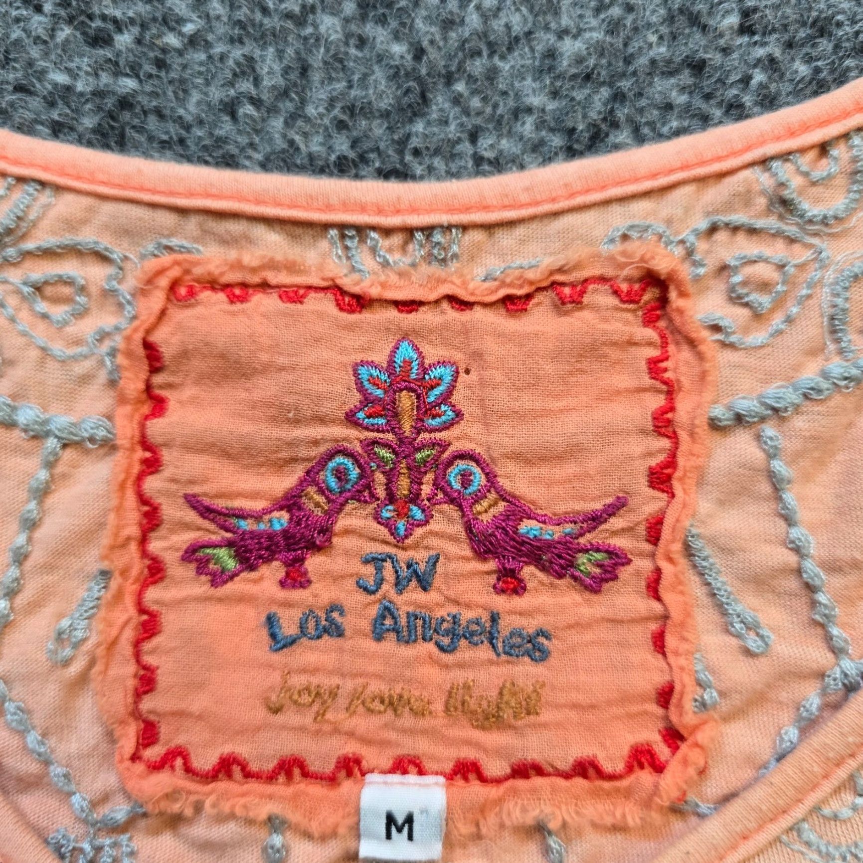 Johnny Was Johnny Was Top Womens Size Medium Orange Embroidered Short Sleeve Oversized Boho ShirtMens?Womens Size M / US 6-8 / IT 42-44 - 3 Thumbnail