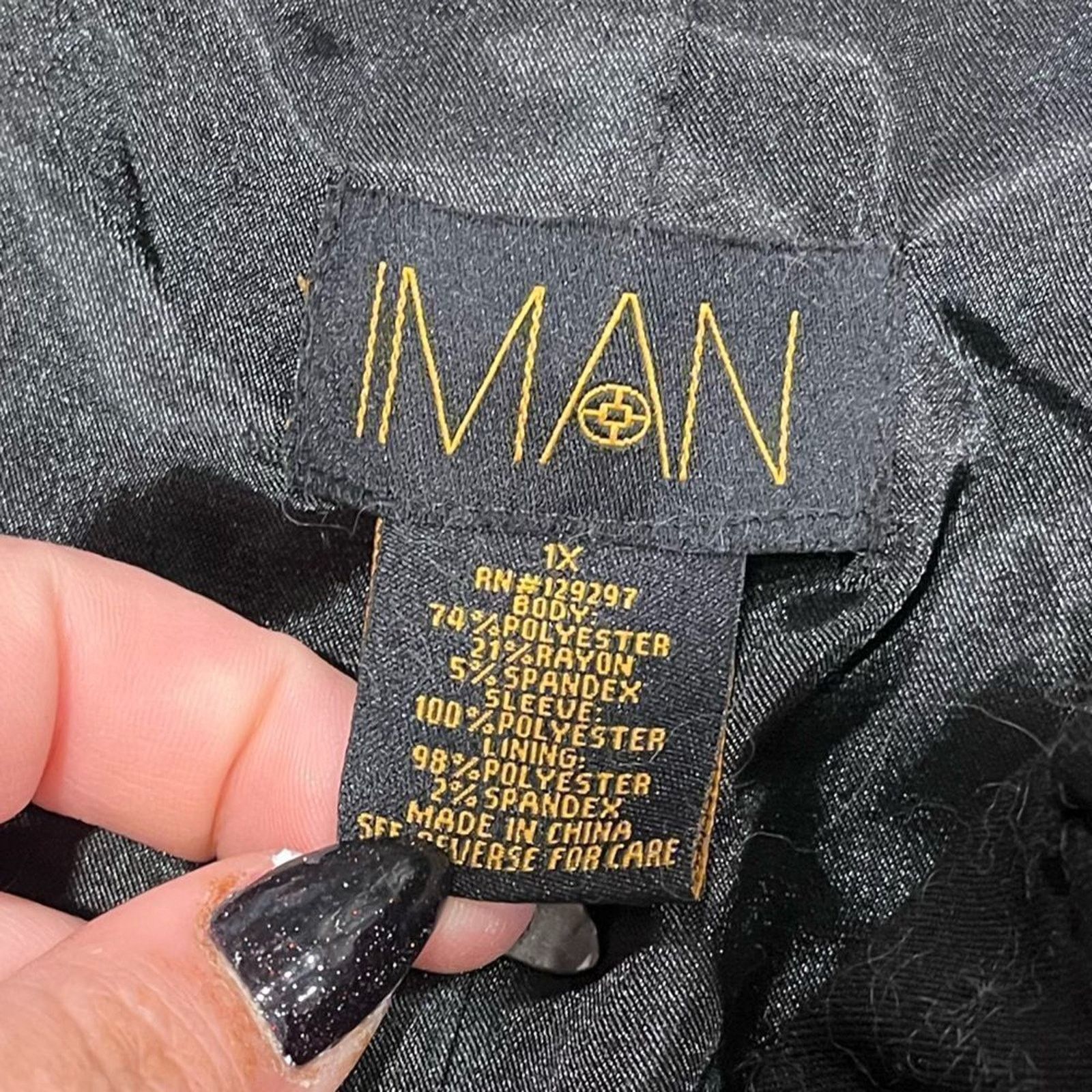 Vintage IMAN Moto Jacket Long Floral Sleeve Zip-Up Black Plus Siz 1X Size XL / US 12-14 / IT 48-50 - 2 Thumbnail