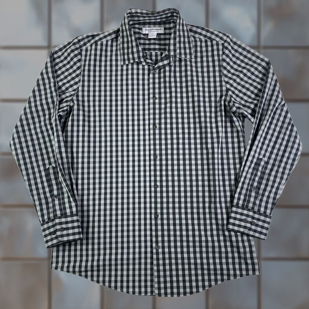 Mizzen+Main Mizzen+Main Mens Large Classic Fit Performance Shirt Gray Gingham Button-Up Long Sleeve Size US L / EU 52-54 / 3 - 1 Thumbnail