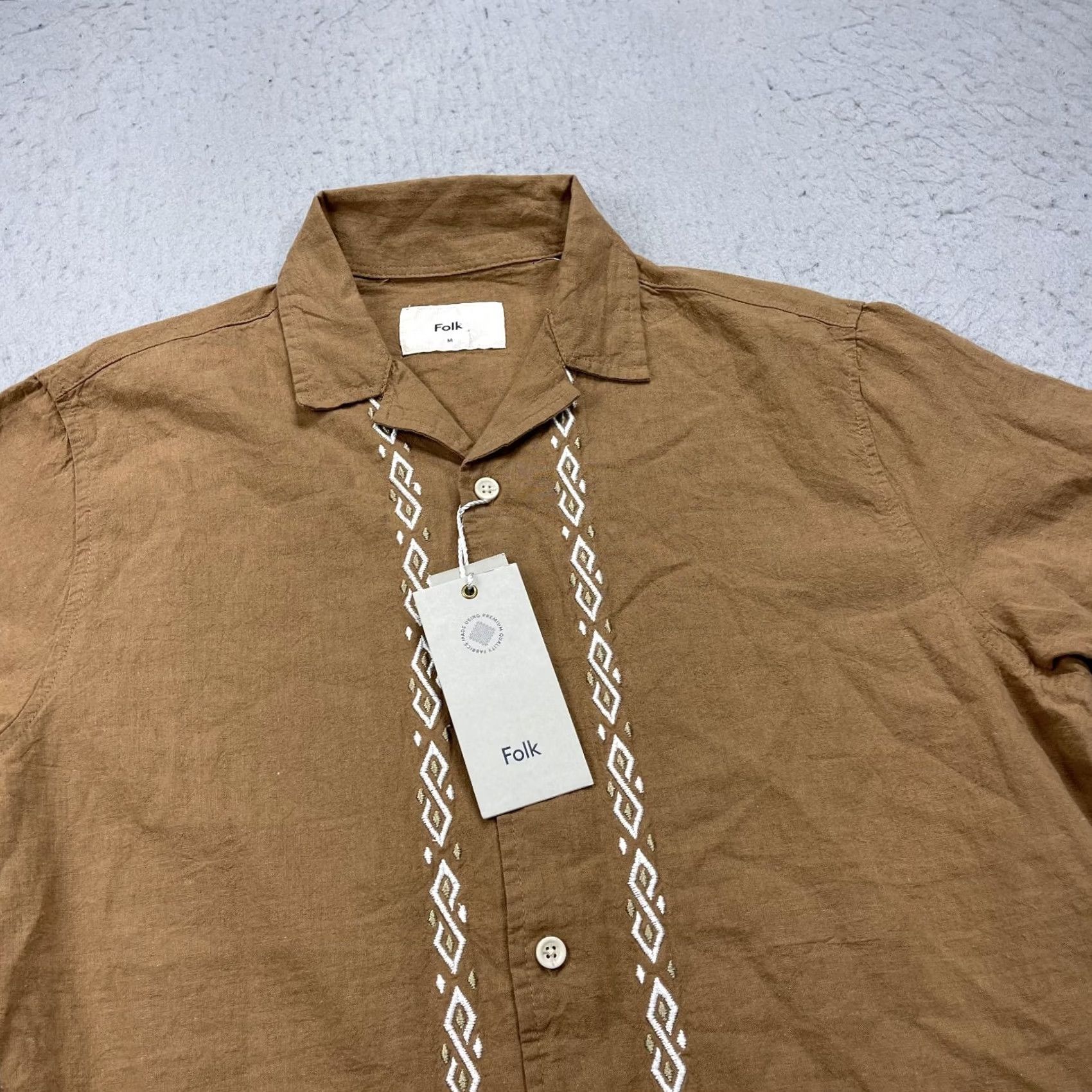 Folk Folk Shirt Mens M Brown Maze Short Sleeve Camp Collar Linen Blend Casual Size US M / EU 48-50 / 2 - 3 Thumbnail