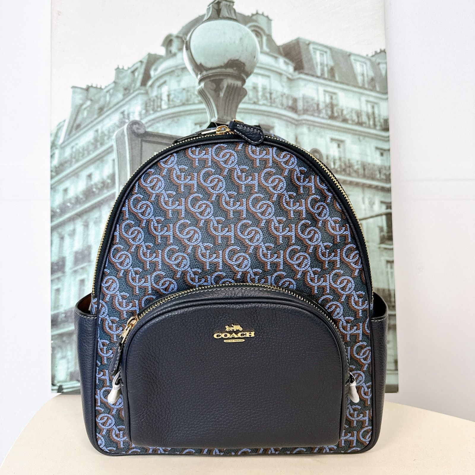 Coach Coach CF344 Court Backpack With Coach Monogram Print IN NAVY Size ONE SIZE - 2 Thumbnail
