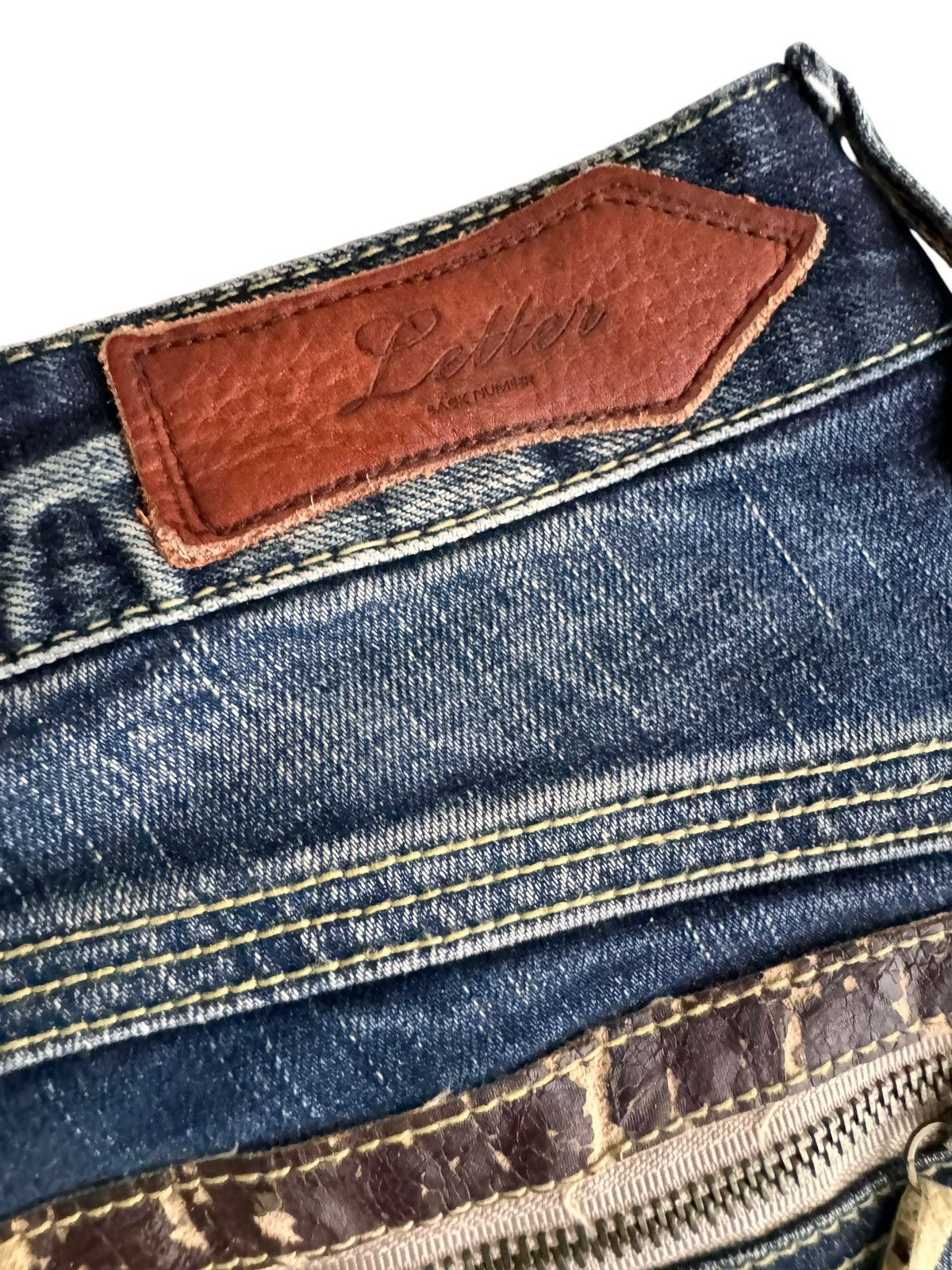 Japanese Brand × Le Grande Bleu (L.G.B.) Sick⚡️Distressed Back Number Low Rise Flare Jeans Size 29" - 10 Thumbnail