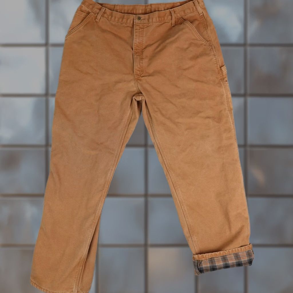 Carhartt Carhartt B111 Pants Mens Brown Flannel Lined Carpenter Work Wear Dungaree 38x32 Size US 38 / EU 54 - 1 Thumbnail
