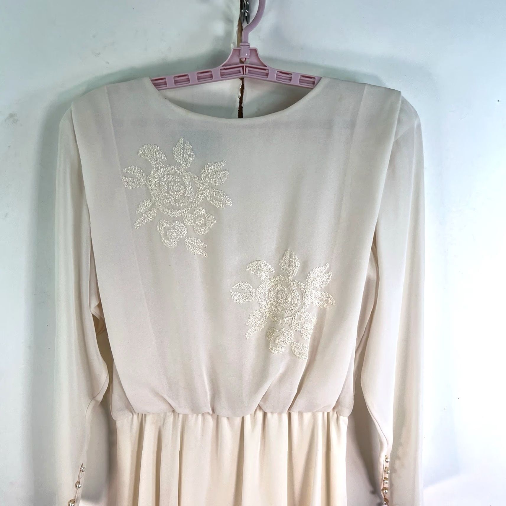 Vintage VINTAGE Ursula of Sweden Dress Chiffon Floral Drop Waist Midi Ivory 12 Womens 70s Size XL / US 12-14 / IT 48-50 - 2 Thumbnail