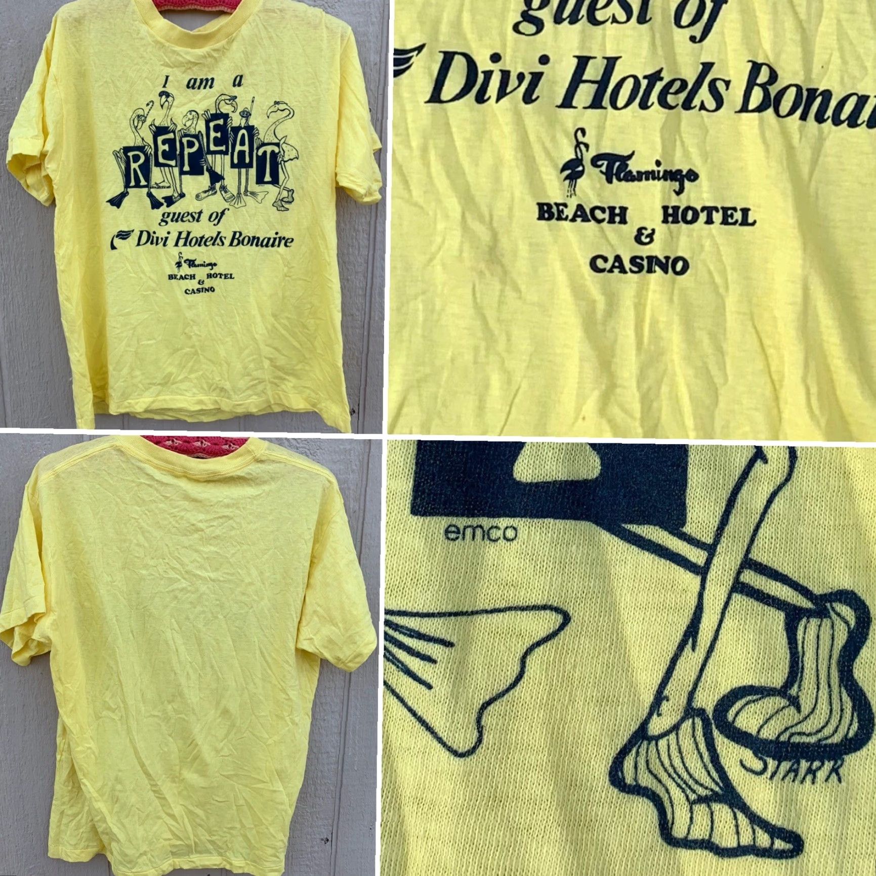 Vintage VINTAGE Repeat guest Divi Hotels Bonaire Flamingo Beach Hotel Casino T Shirt XL Yellow Graphic Tee Mens Size US XL / EU 56 / 4 - 4 Thumbnail