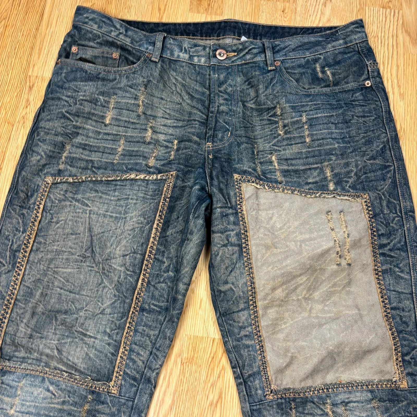Japanese Brand Clockhouse Patchwork Distressed Jeans Size US 38 / EU 54 - 3 Thumbnail