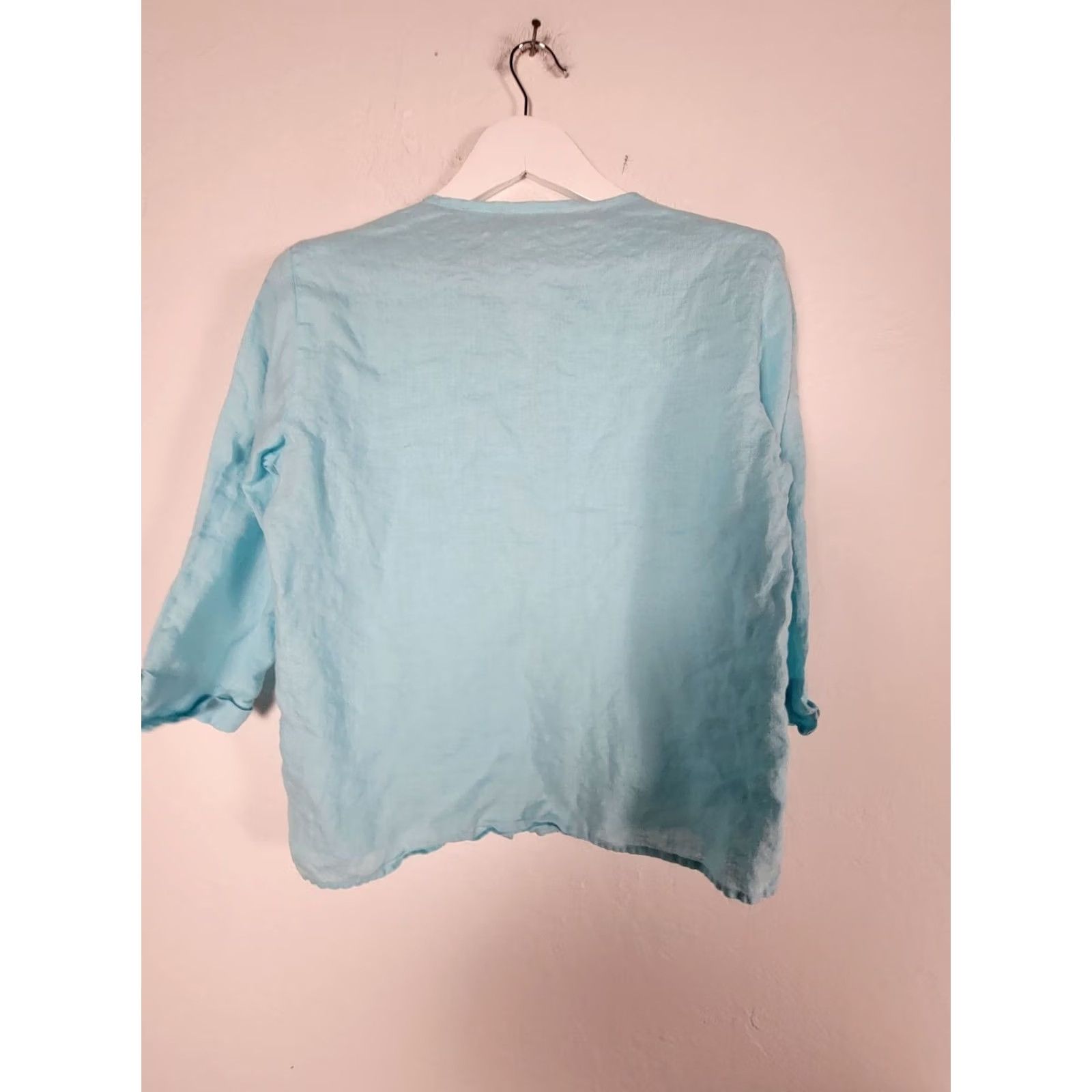 Liz Claiborne Liz Claiborne Lizsport Shirt Womens Blue Linen Button-Up Pintuck Medium Casual Size M / US 6-8 / IT 42-44 - 2 Thumbnail
