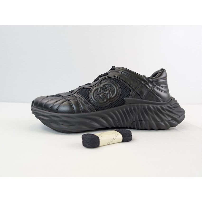 Gucci o1rshd1 Ripple Leather Sneakers in Black Size US 11.5 / EU 44-45 - 10 Thumbnail