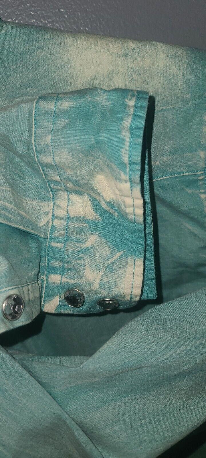 Designer Cowgirl Legend Vtg Western Rhinestone Teal Fade Large Size L / US 10 / IT 46 - 8 Thumbnail