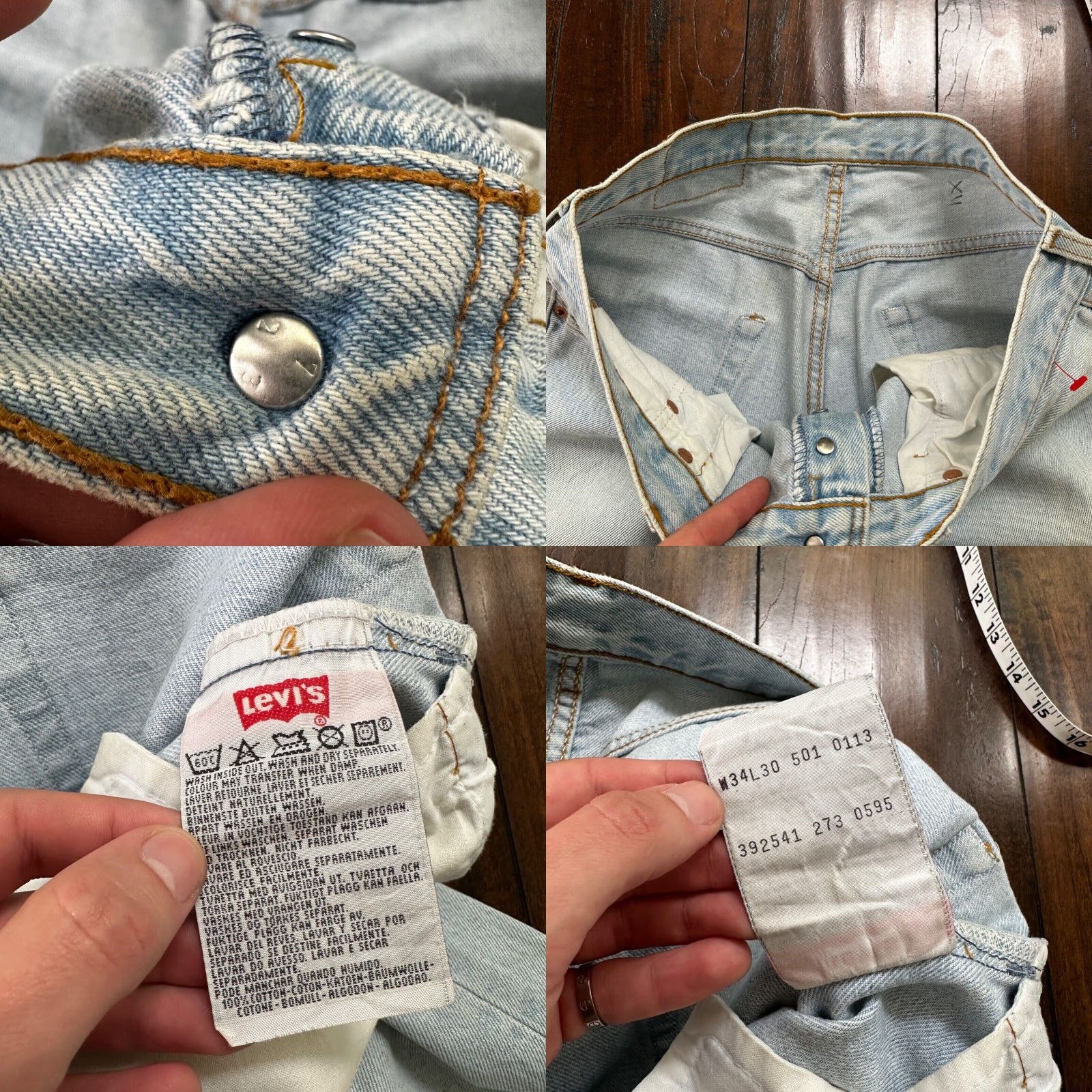 Levi's VINTAGE Levi's 501 Jeans - Button Fly - Light Wash Blue - 34x30 UK Tag - Mens Denim Straight 90s XX Act 32x27 Size US 34 / EU 50 - 8 Thumbnail