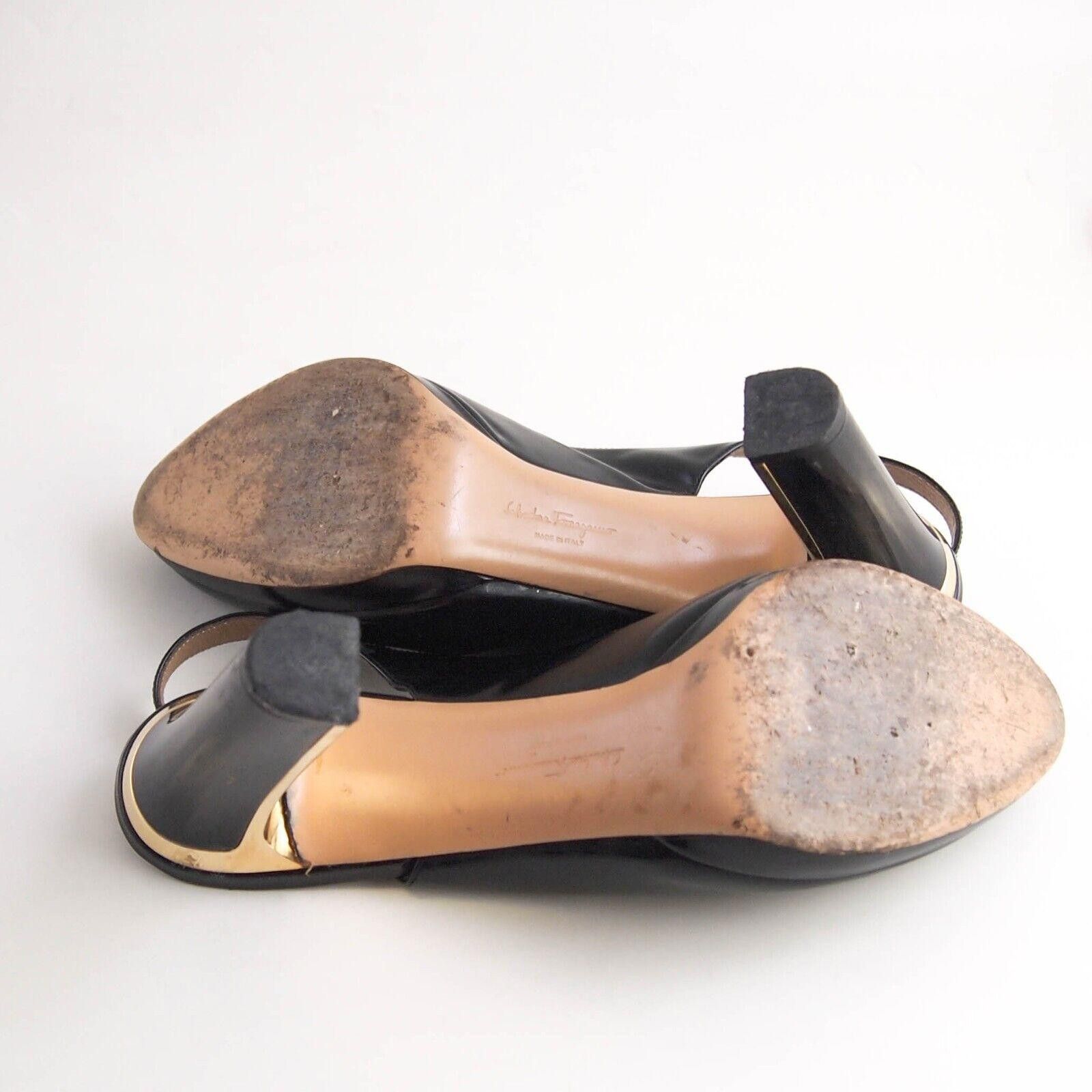 Salvatore Ferragamo Ferragamo Slingback Sandal Gold Heel Black US 9.5 EU 40 Size US 9.5 / IT 39.5 - 7 Thumbnail