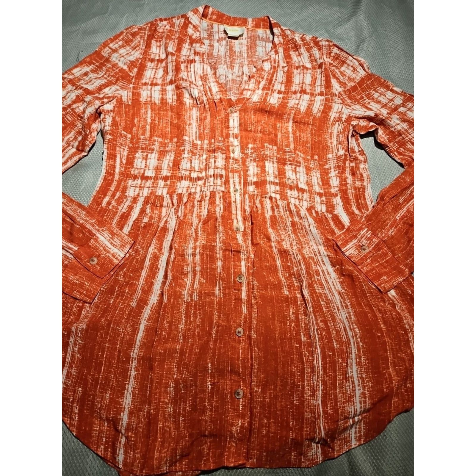 Anthropologie MAEVE ANTHROPOLOGIE Shirt Womens Size 12 Orange Calia Button Tunic Roll Tab Top Vintage No Size XL / US 12-14 / IT 48-50 - 3 Thumbnail