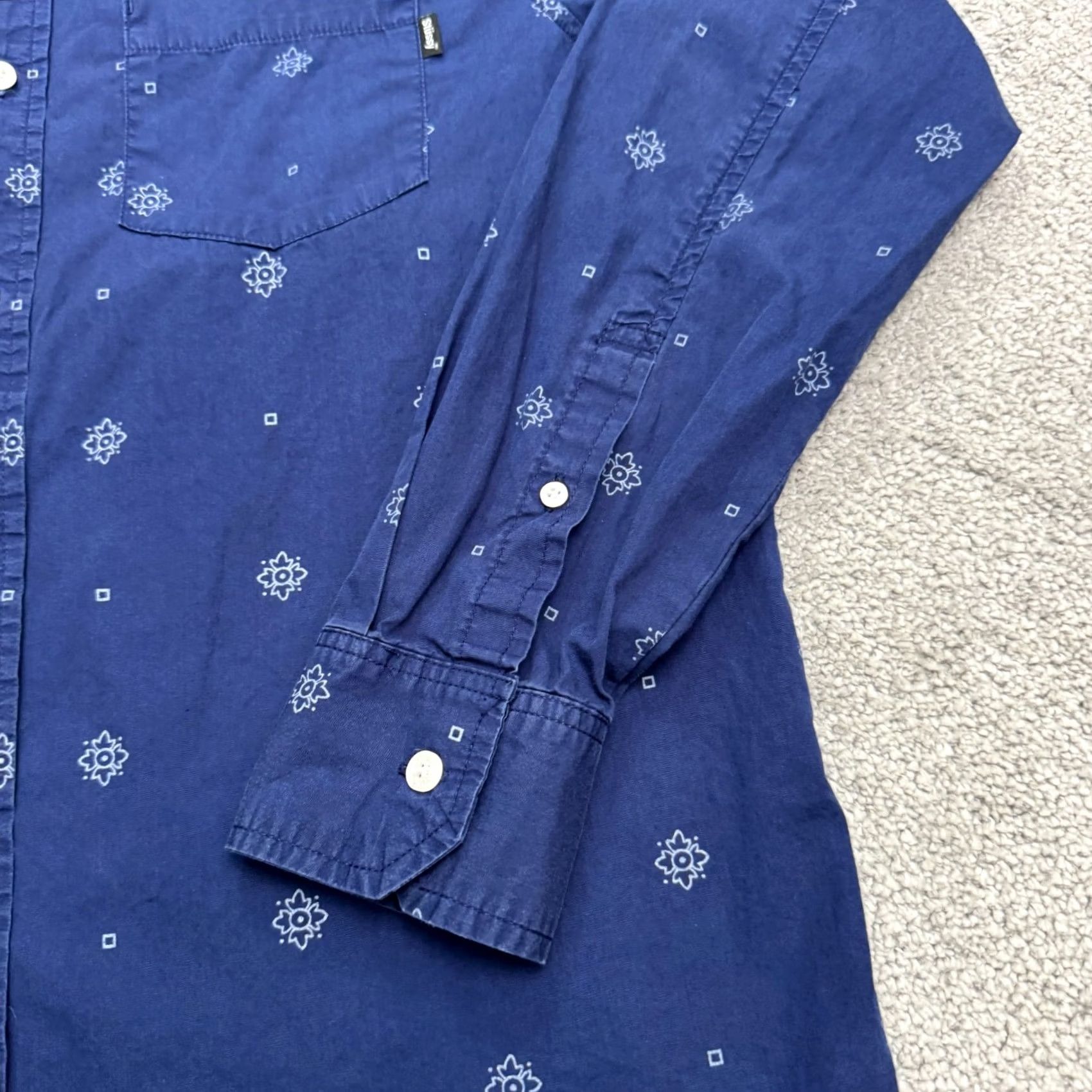 Gloverall Stussy Medallion All Over Print Button Down shirt Mens Small Navy Blue Cotton Size US S / EU 44-46 / 1 - 4 Thumbnail