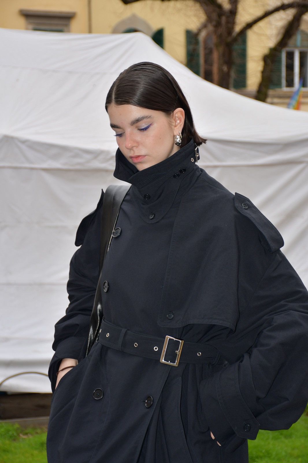Designer Dark Navy Trench Coat Size L / US 10 / IT 46 - 4 Thumbnail