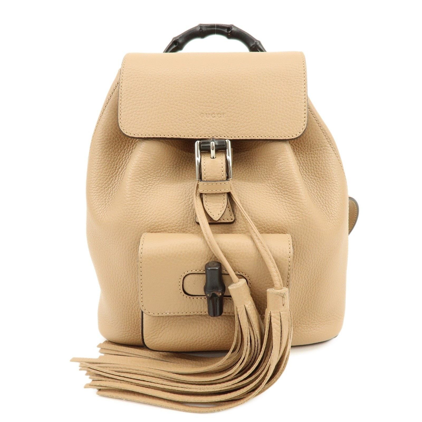 Gucci Gucci Bamboo Tassel Leather Backpack Beige Size ONE SIZE - 1 Thumbnail