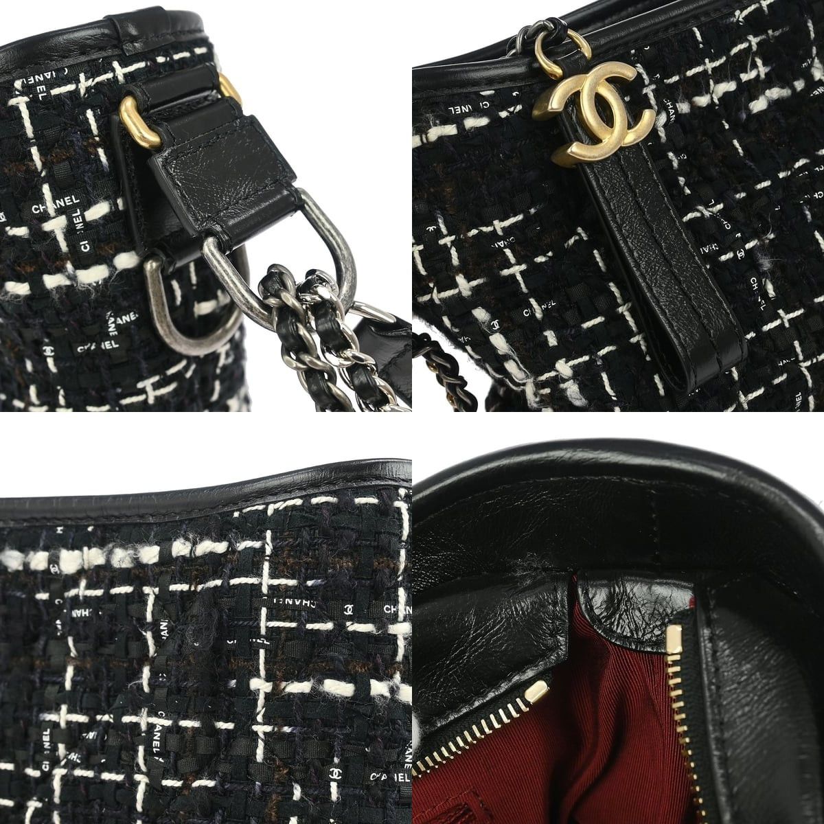 Chanel Chanel Quilted Tweed Gabrielle And Calfskin Hobo Black Size ONE SIZE - 4 Thumbnail