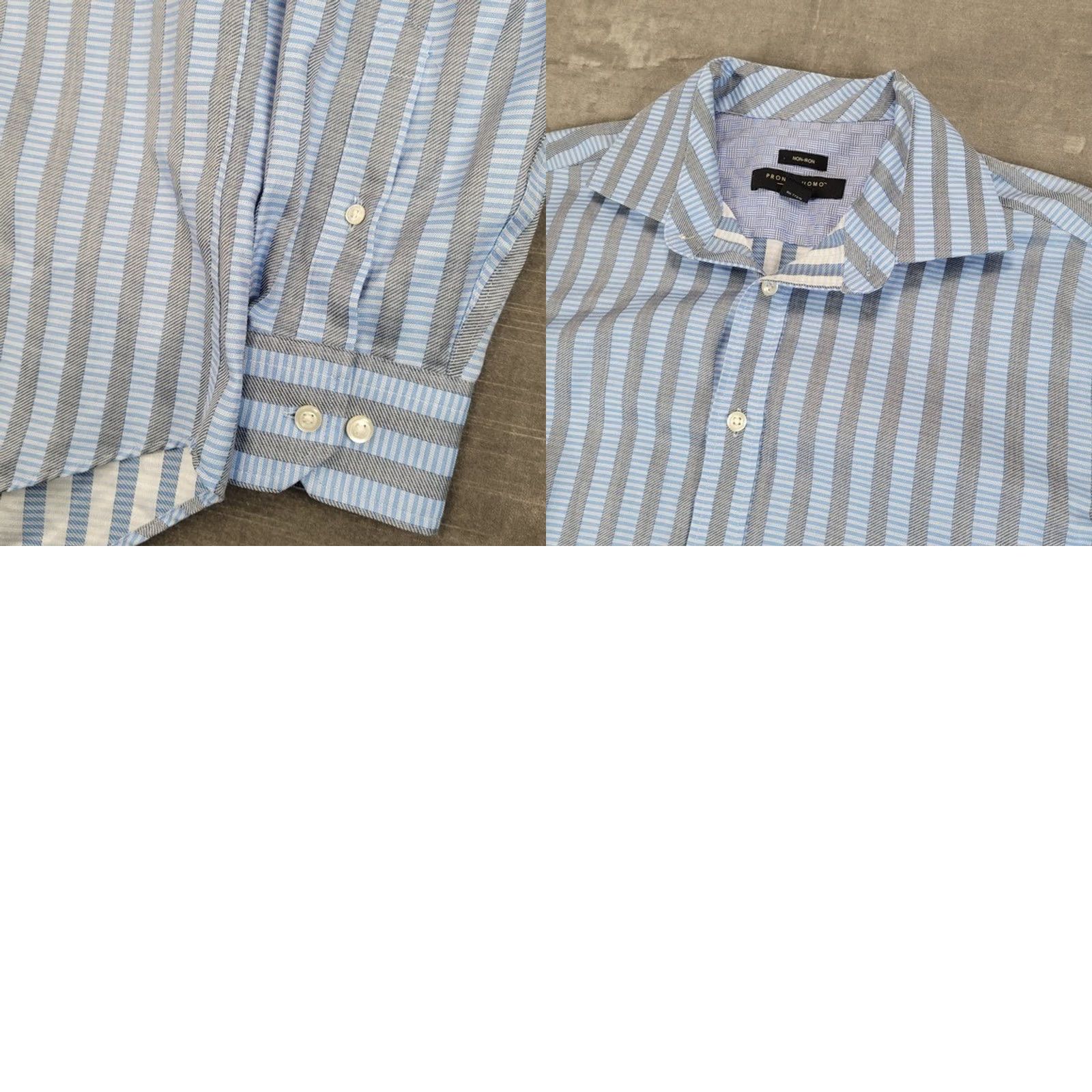 Pronto Uomo PRONTO UOMO Mens Blue Gray Stripe Button Down Shirt M Regular Long Sleeve Shirt Men Dress Shirt Button Up Size US M / EU 48-50 / 2 - 8 Thumbnail
