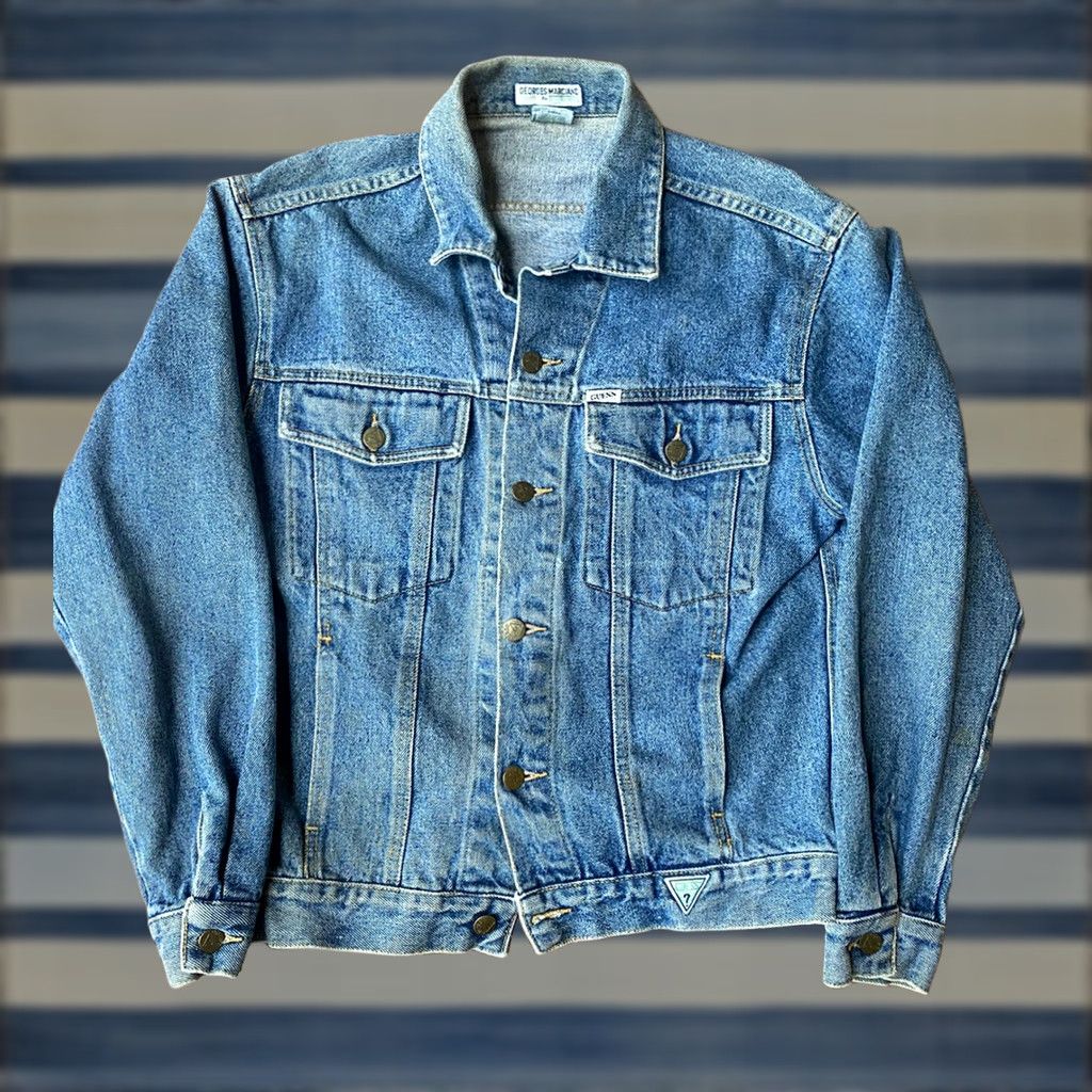 Guess VINTAGE GUESS Denim Jacket USA Made Trucker Jacket Small Mens Blue Denim Logo Embroidered Pockets Size US S / EU 44-46 / 1 - 1 Thumbnail
