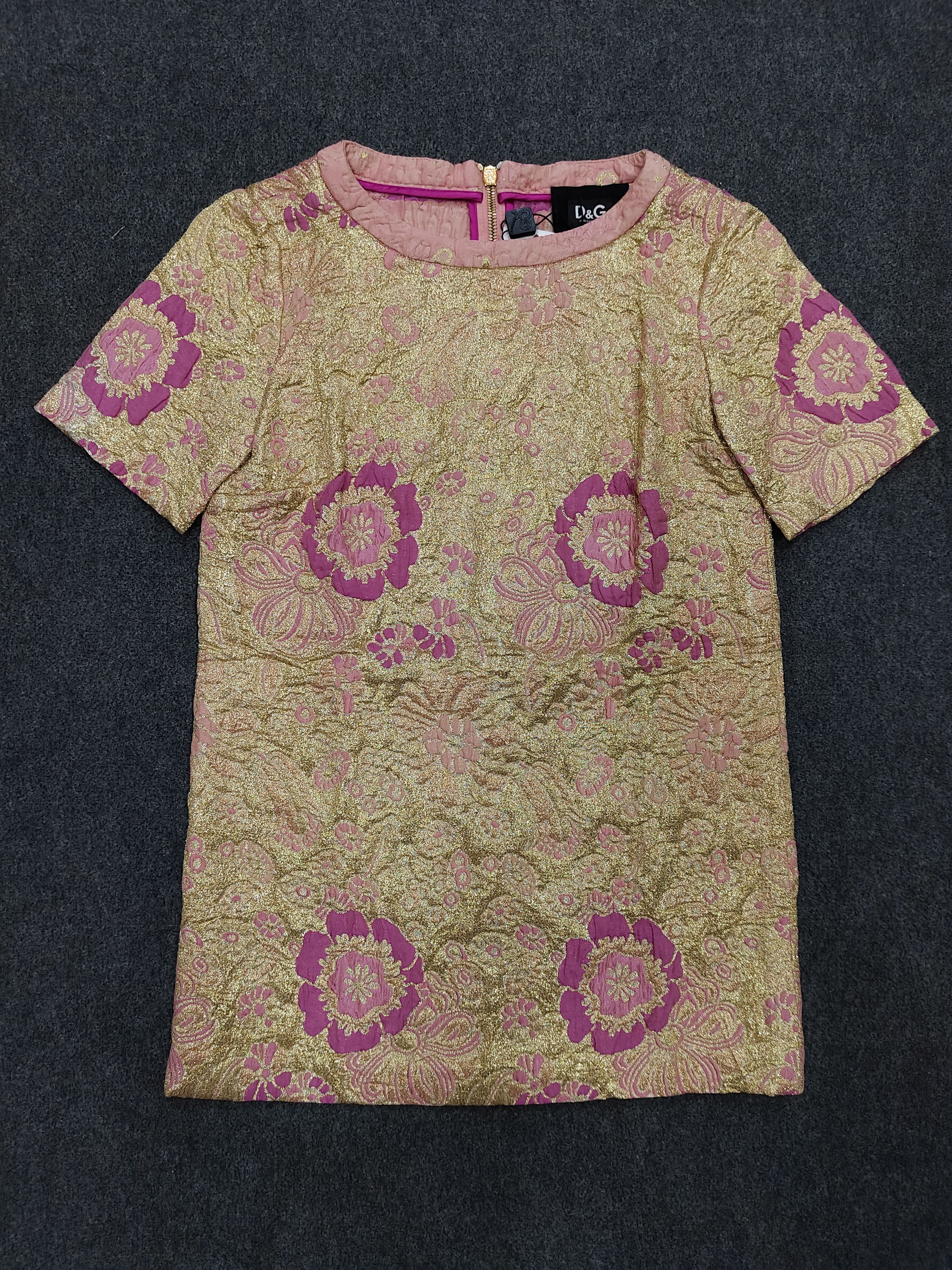 Dolce & Gabbana 00s D&G- Gold Metallic Floral Brocade Textured Jacquard Top Size S / US 4 / IT 40 - 5 Thumbnail