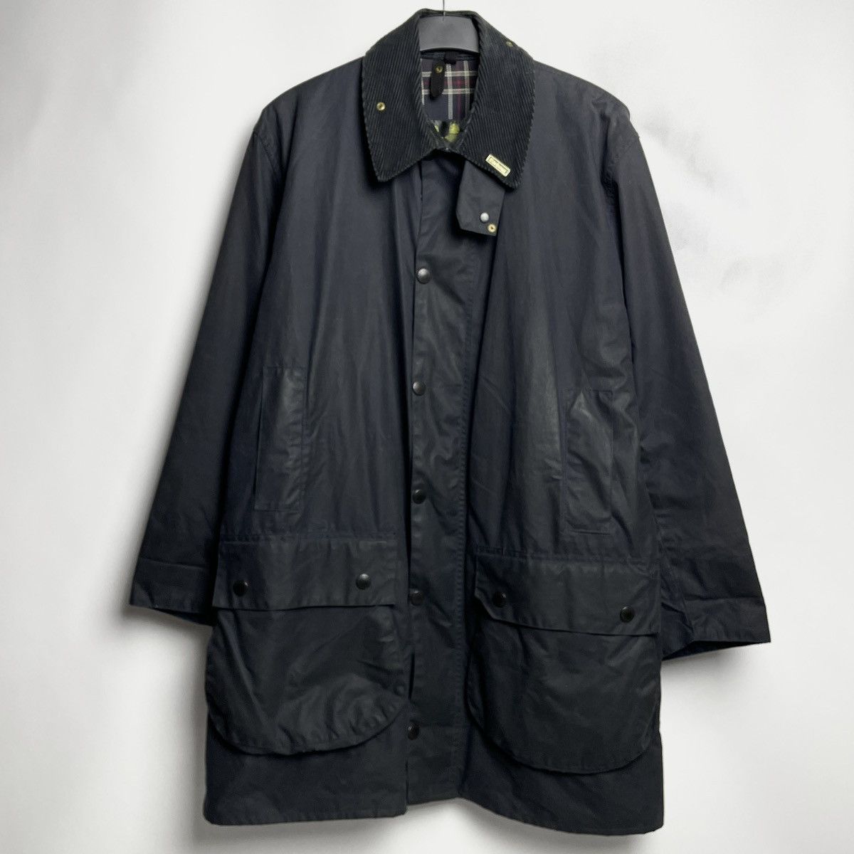 image of Barbour Classic Border Wax Cotton Navy Long Jacket Large, Men's