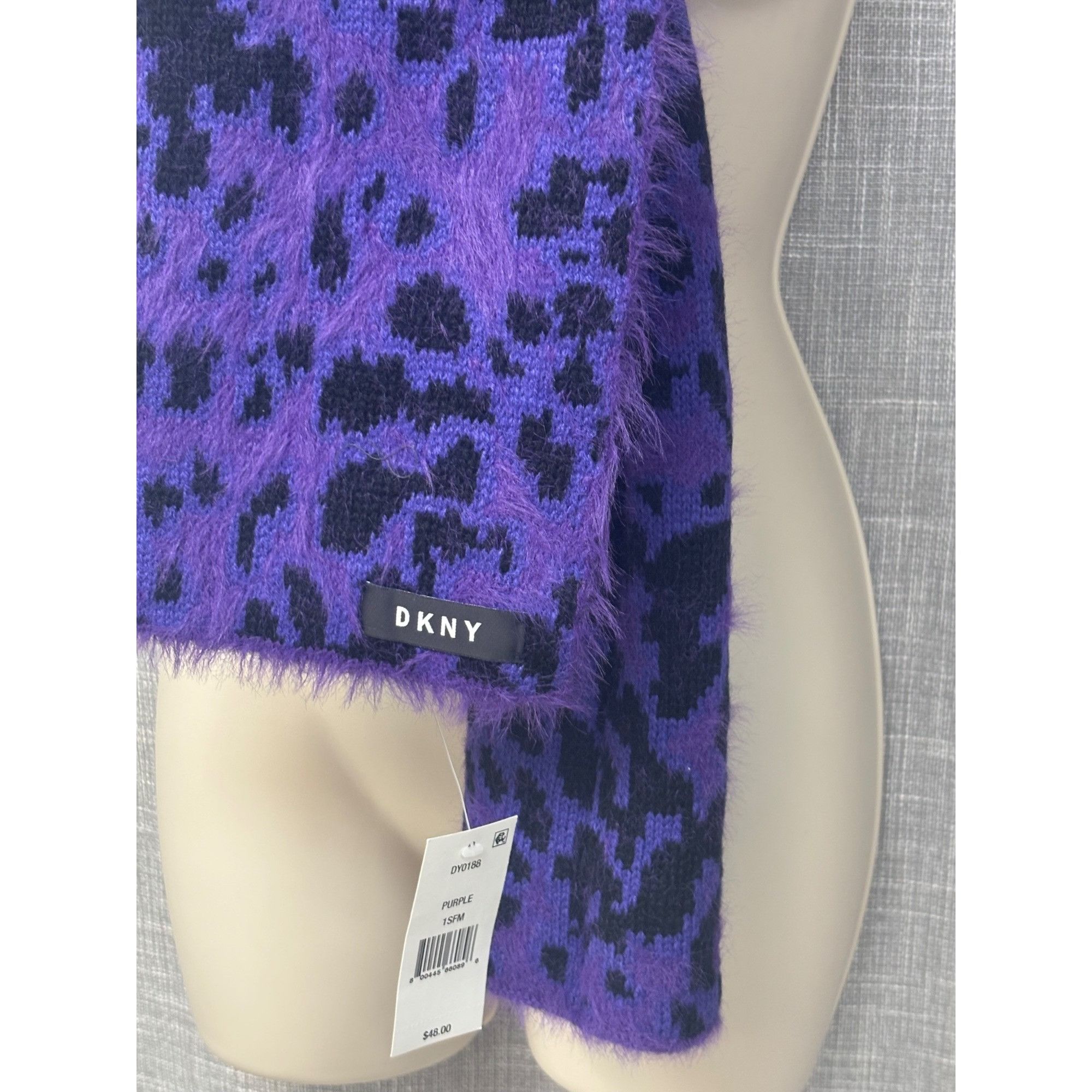 DKNY DKNY Fuzzy Animal Print Knit Scarf , Purple 12"x67" Size ONE SIZE - 7 Thumbnail