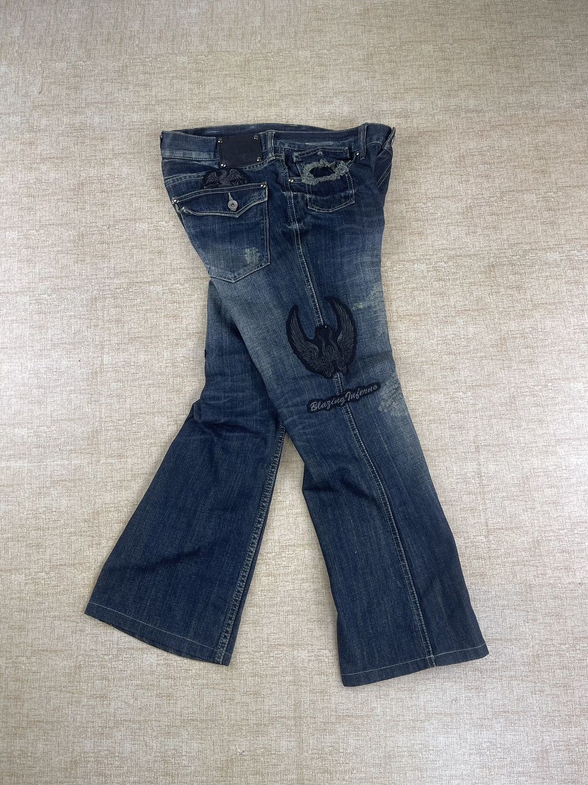 semanticdesign VINTAGE SEMANTIC DESIGN Punk Style Flared Patch Denim Pants Size US 34 / EU 50 - 2 Thumbnail