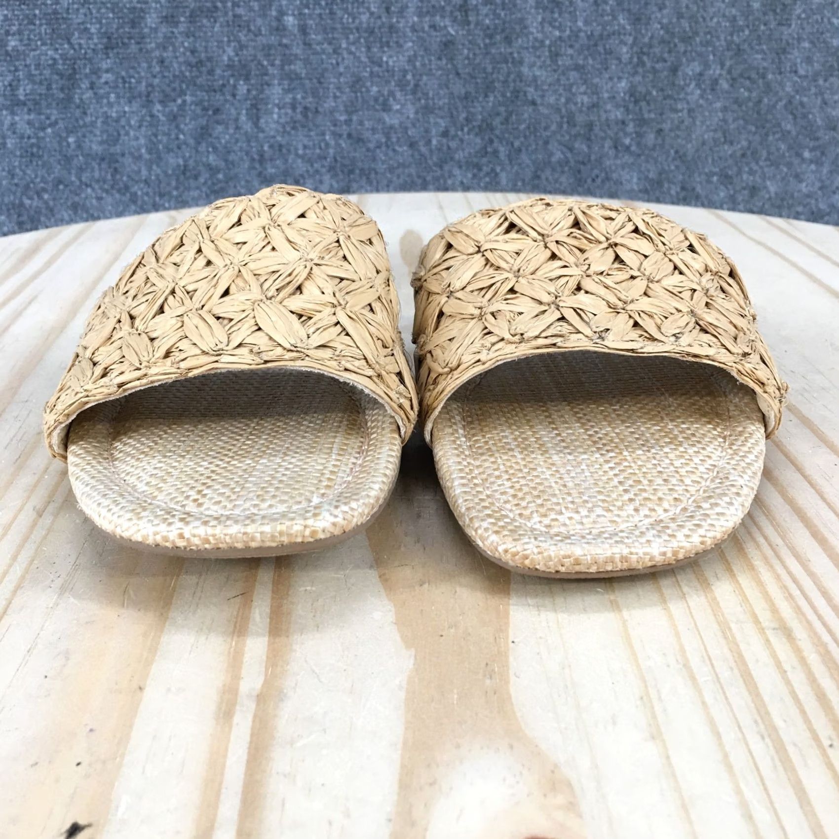 Vintage A New Day Sandals Womens 8 Woven Raffia Slide Tan Slip On Casual Open Toe Flats Size US 8 / IT 38 - 7 Thumbnail
