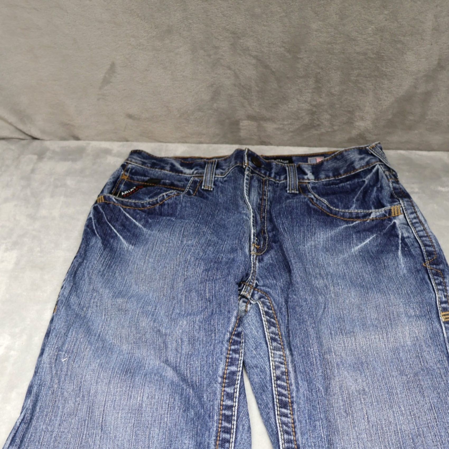 Ariat Ariat Jeans Mens 32x33 Blue Medium Wash Straight Leg Flame-Resistant 5-Pocket Denim M5 Regular Fit Mens Size US 32 / EU 48 - 6 Thumbnail