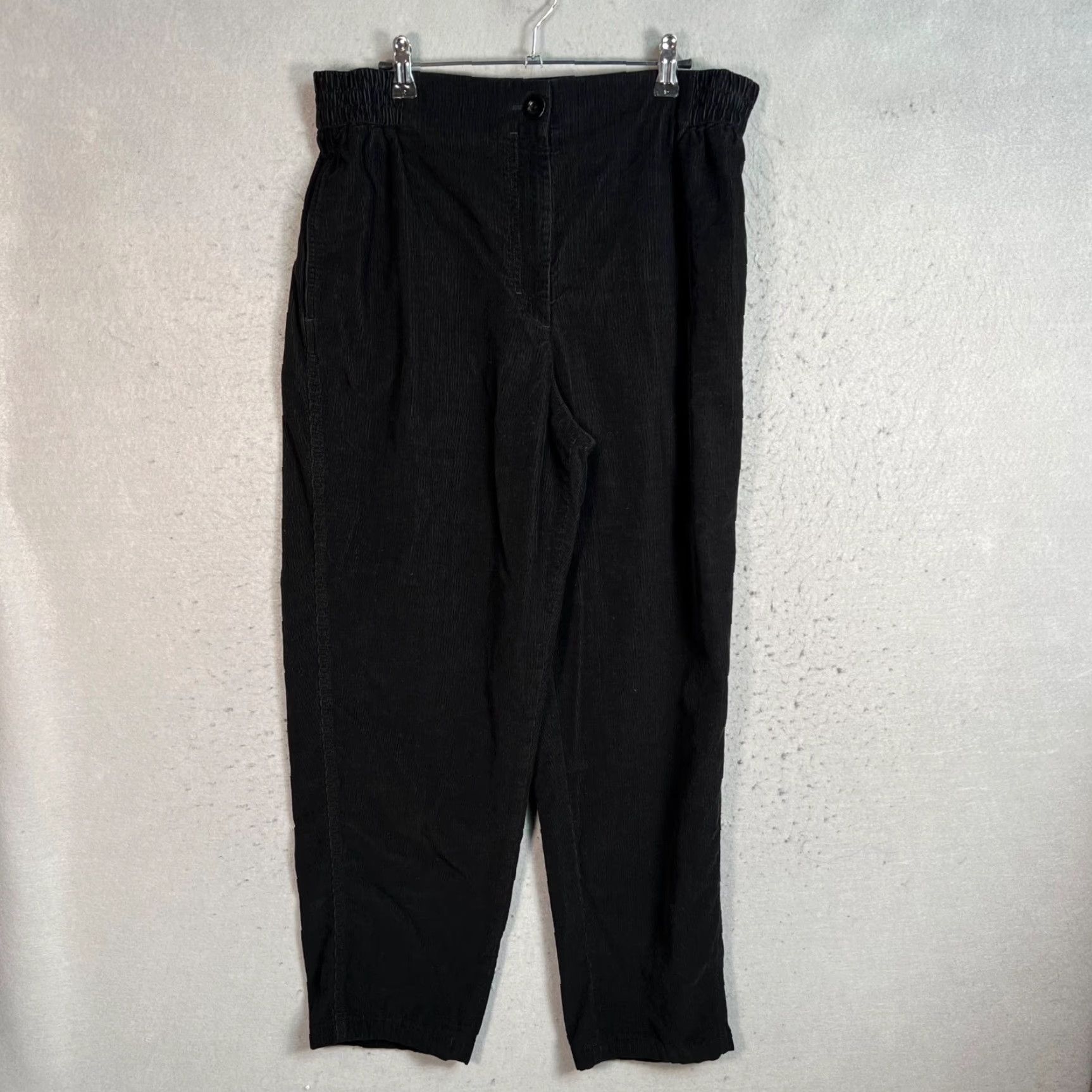 Cos COS Black Corduroy Elastic Waist Wide Tapered Leg Pants Womens 44 EUR Cinch Inseam 30 in Ankle Cotton Corduroy Vintage No (COS) Size 30" / US 8 / IT 44 - 2 Thumbnail