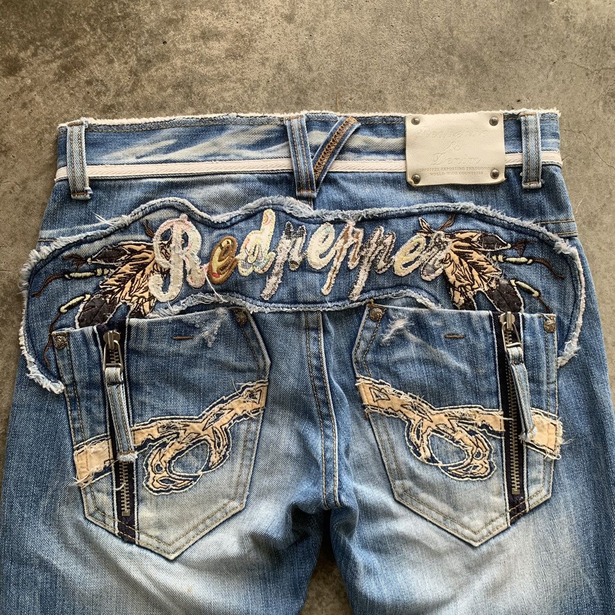 14th Addiction × If Six Was Nine × Japanese Brand RedPepper Spellout Embroidery Zipper Pocket Jeans Size US 33 - 9 Thumbnail