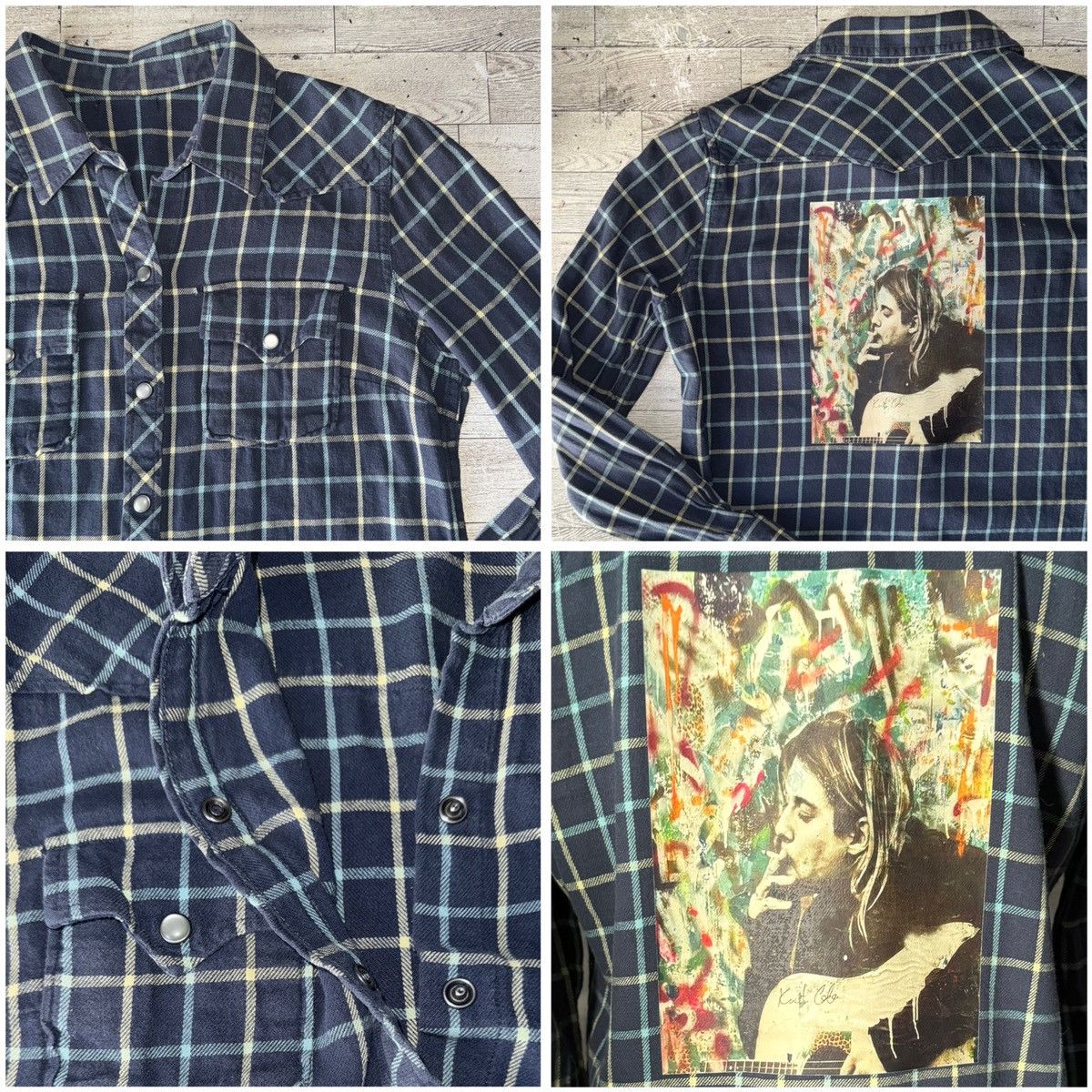 Vintage Vintage, Custom Kurt Cobain Art, Plaid Button Up Size ONE SIZE - 9 Thumbnail