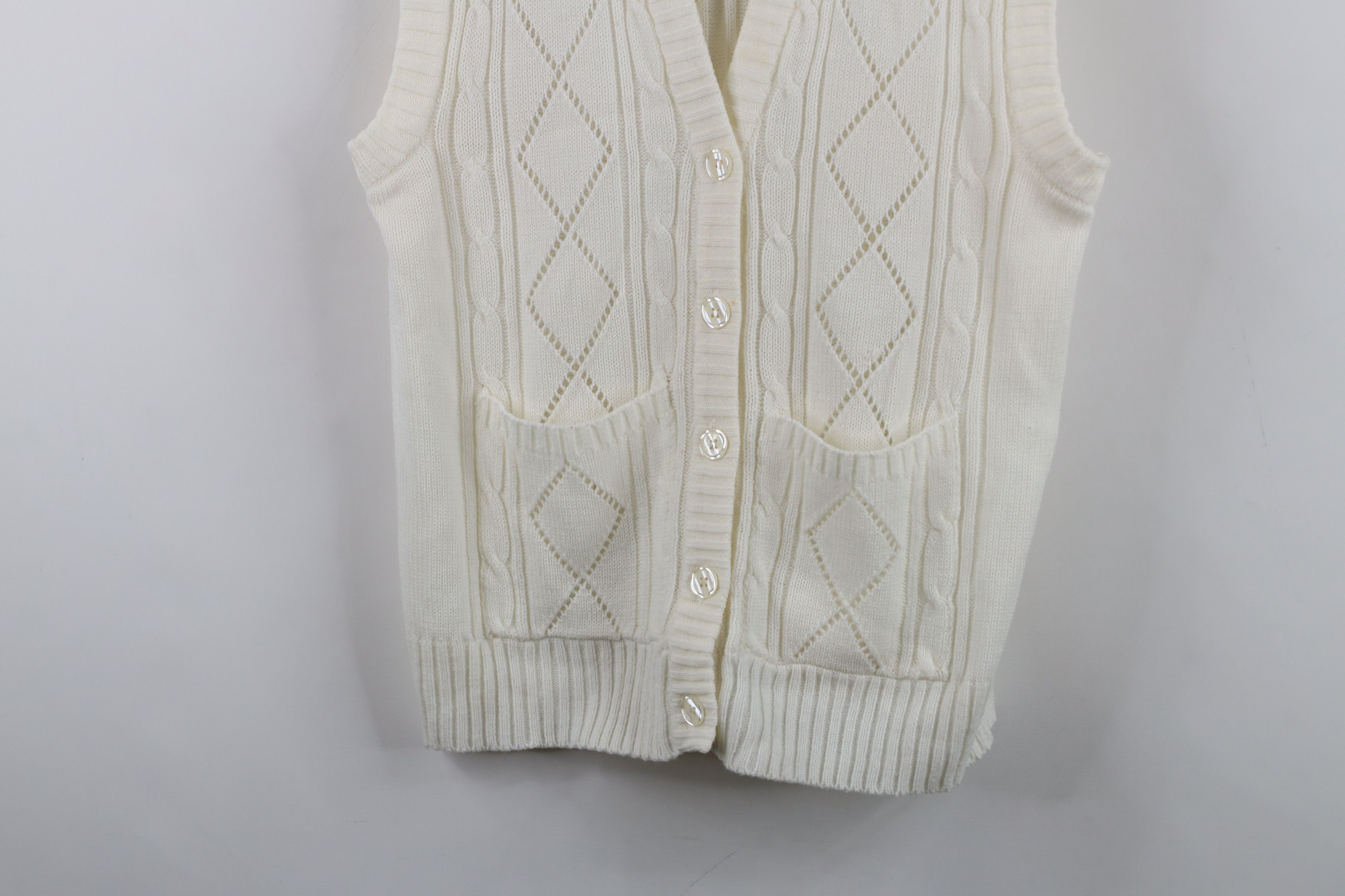 Vintage Vintage 70s Streetwear Cable Knit Cardigan Sweater Vest Size L / US 10 / IT 46 - 3 Thumbnail