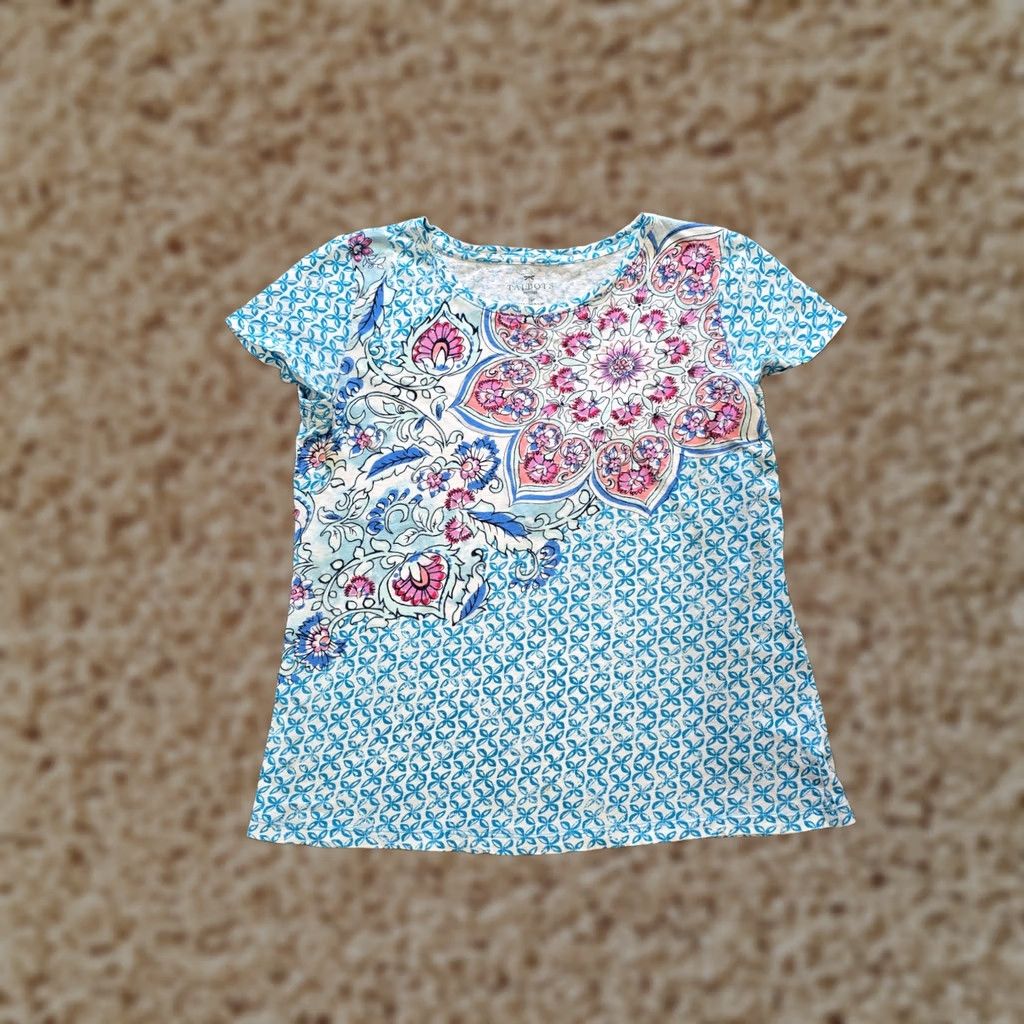 Talbots Talbots Top Women Size Small Petite Blue Linen Blend Short Sleeve Casual Basic Shirt Size S / US 4 / IT 40 - 1 Thumbnail
