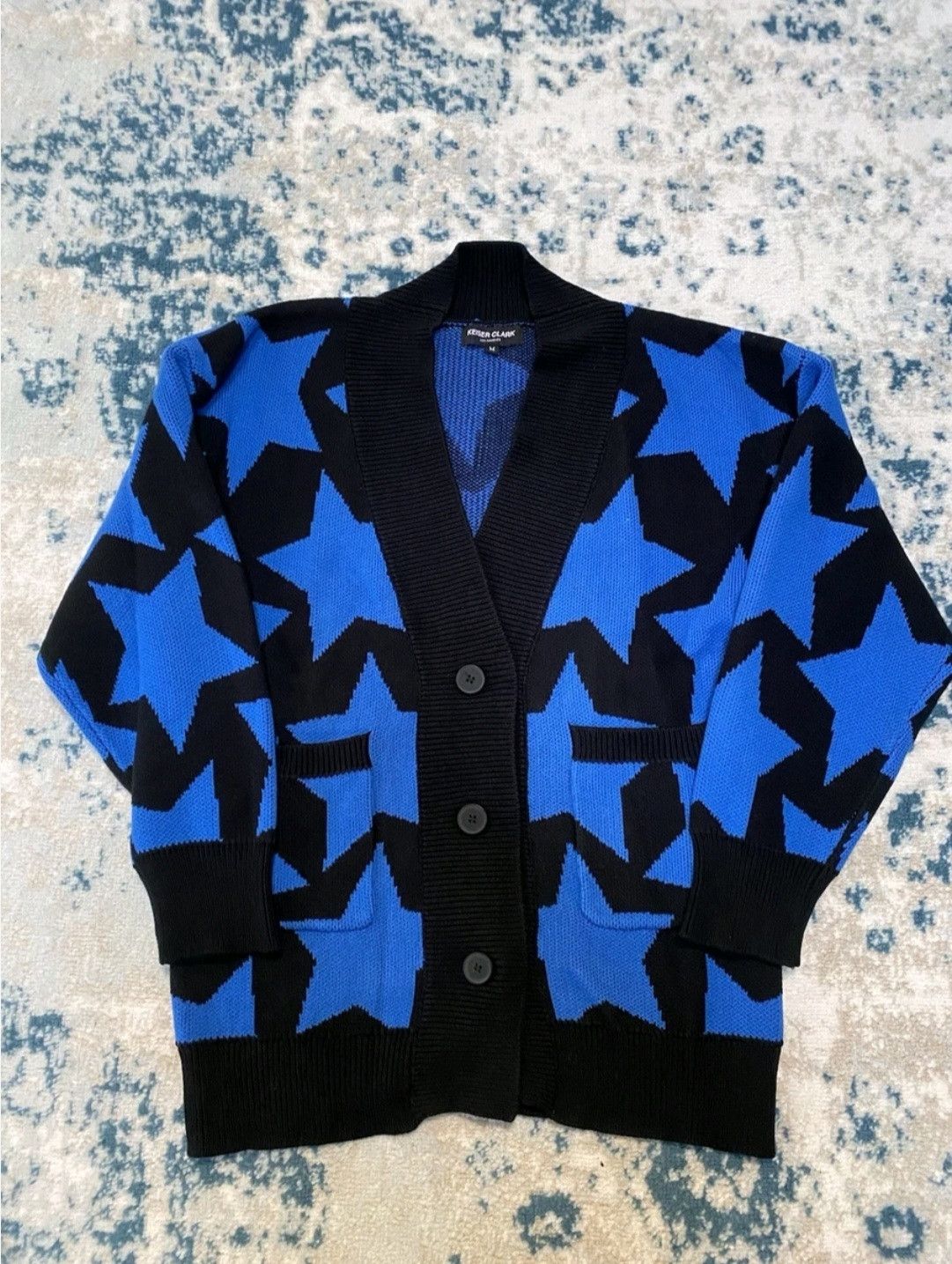 Keiser Clark Keiser Clark Chevron Check Knit Cardigan Black Cobalt Blue Size US M / EU 48-50 / 2 - 1 Thumbnail