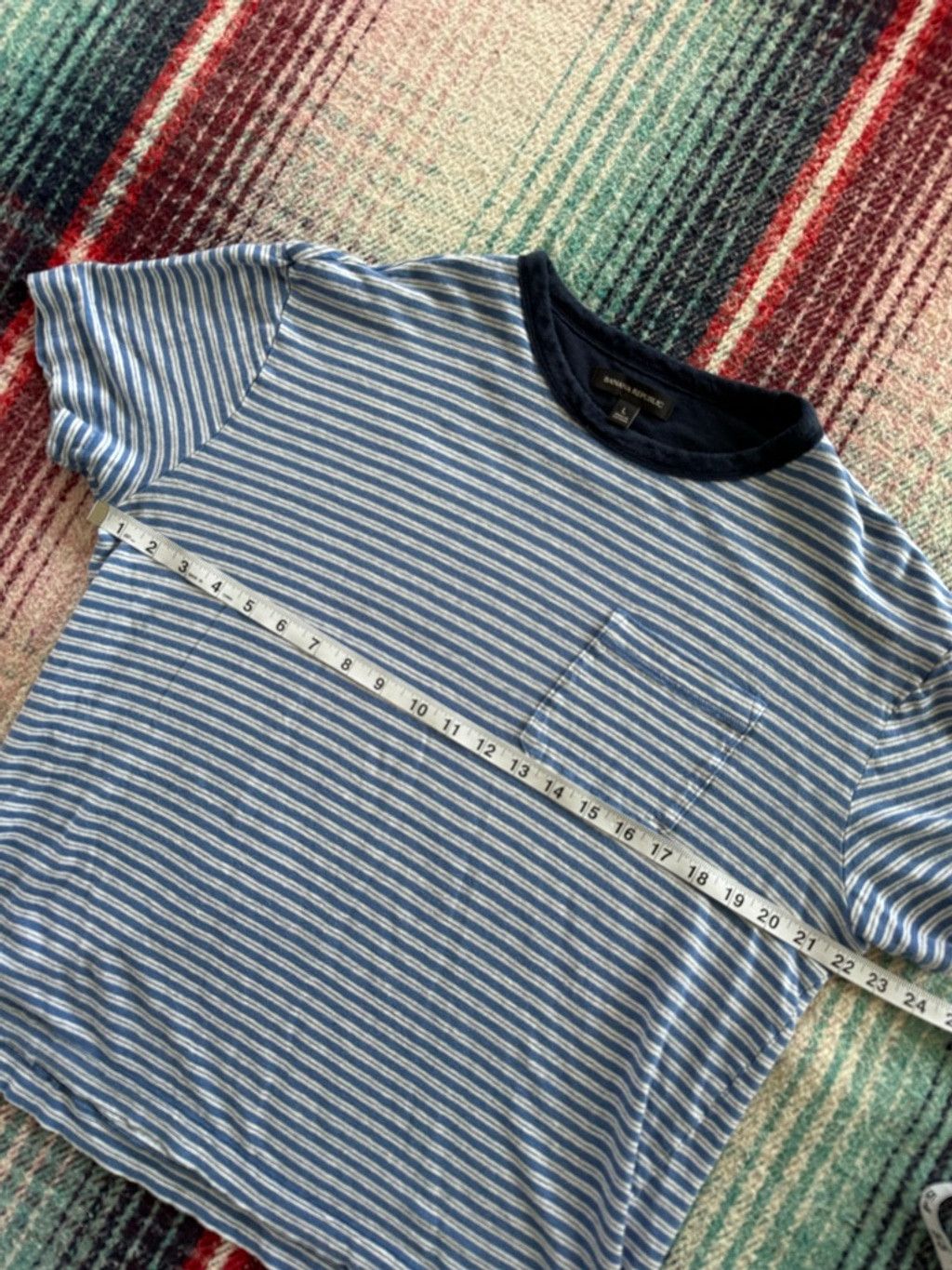 Banana Republic Banana Republic Cropped Blue/White Stripe Short Sleeve Tee L Size US L / EU 52-54 / 3 - 5 Thumbnail