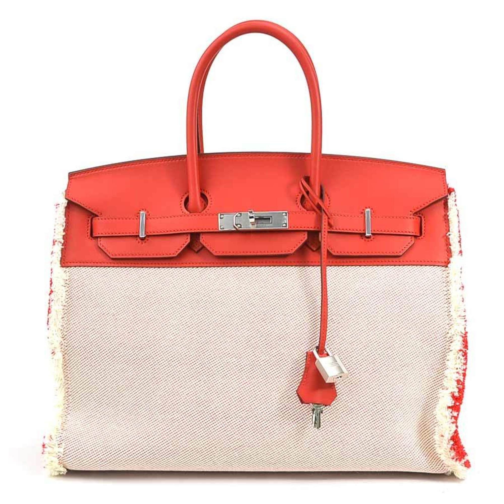 image of Hermes Handbag Birkin Frei Frey 35 Vaux Swift/twill Ash Rouge Coup Silver Ladies, Women's
