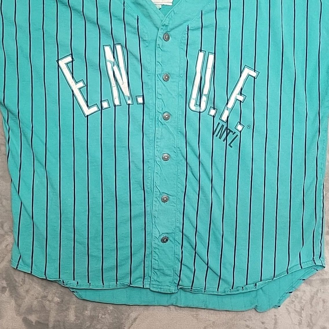 Altea VTG ENUF INT'L Shirt Mens M Teal Pinstripe Baseball Jersey Made In The USA Shirt Mens M Teal Pinstripe Baseball Jersey USA Size US M / EU 48-50 / 2 - 2 Thumbnail