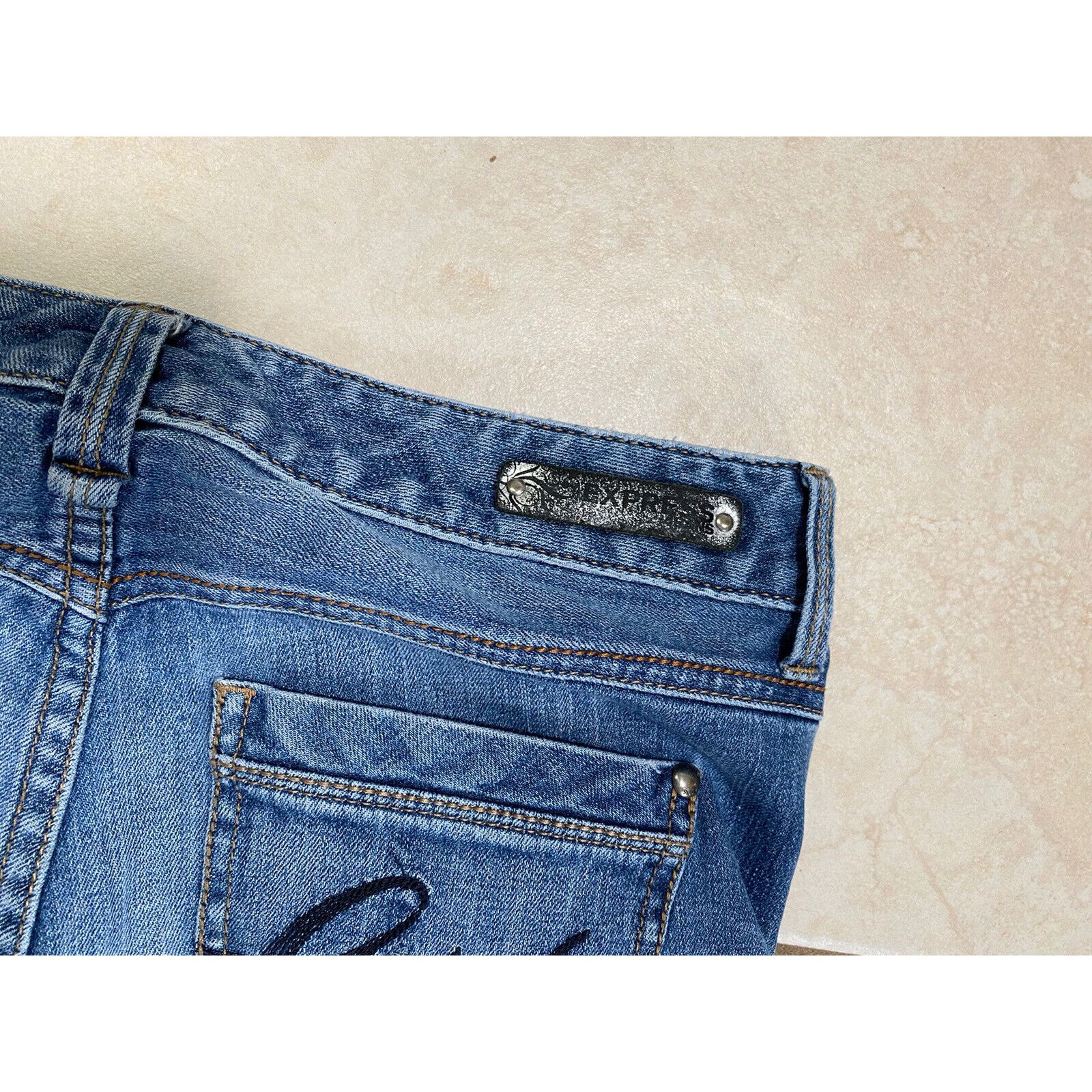 Express Express Jeans Size 6 Boot Cut Dark Wash Blue Denim Y2K Size 28" / US 6 / IT 42 - 8 Thumbnail